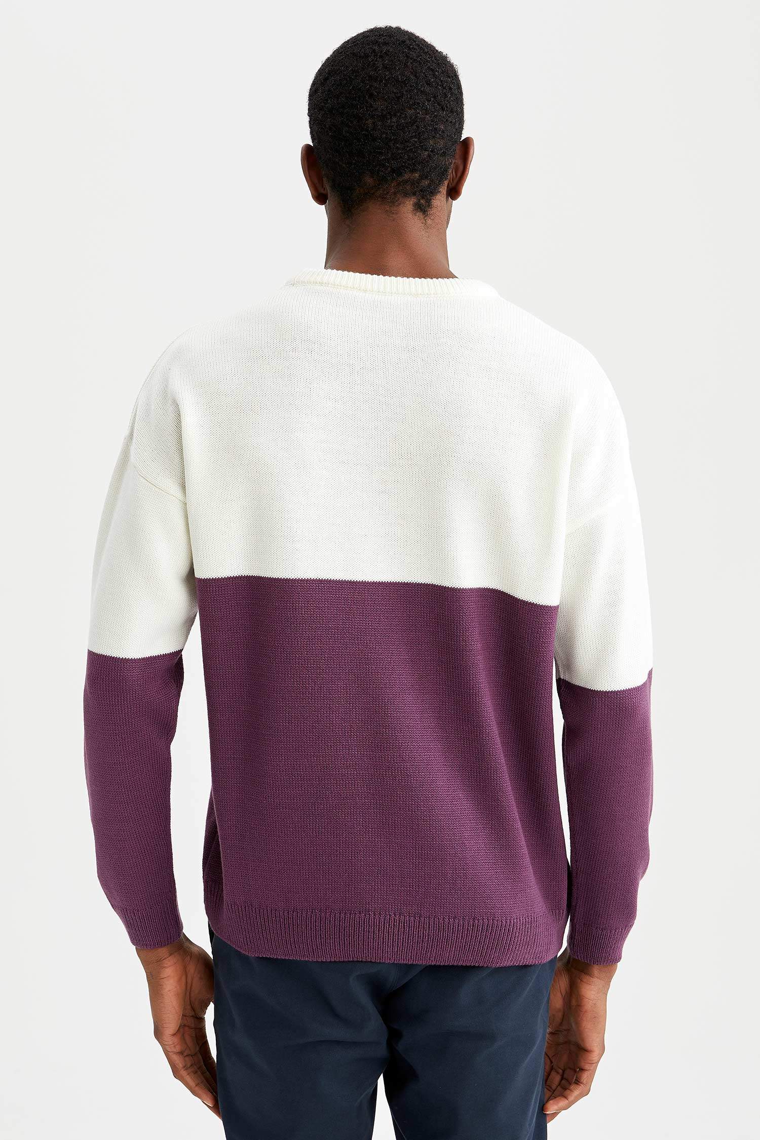 Oversize Fit Bisiklet Yaka Renk Bloklu Triko Kazak