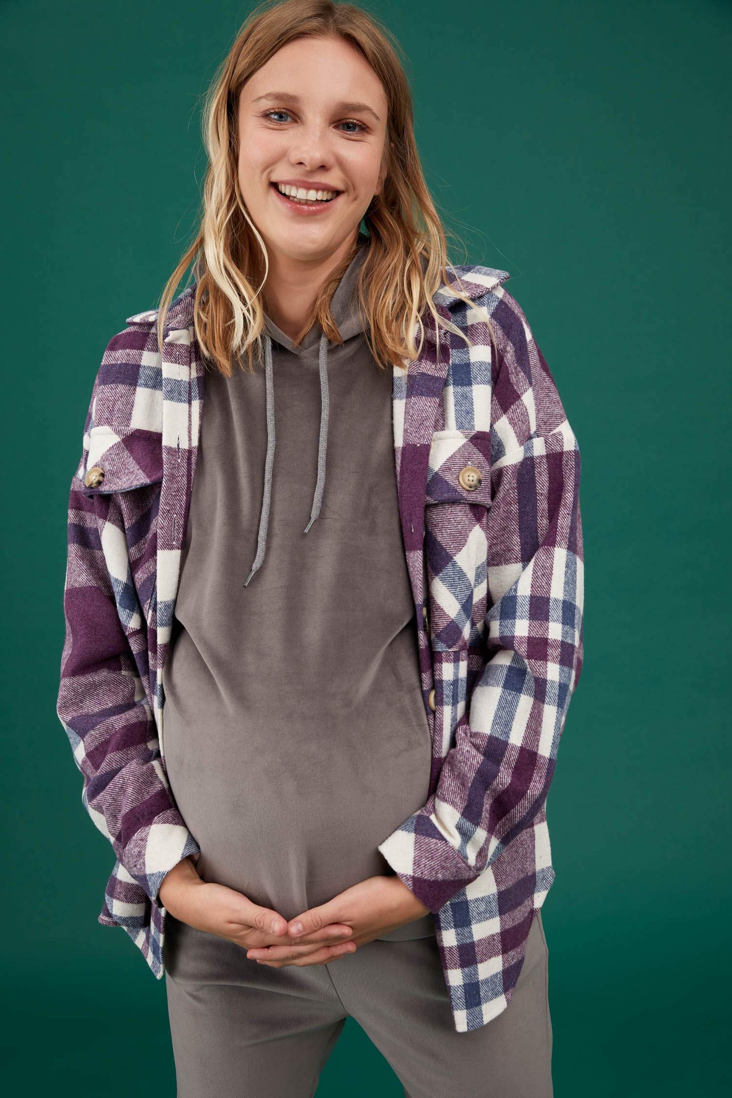 Kapüşonlu Hamile Comfort Fit Kadife Sweatshirt