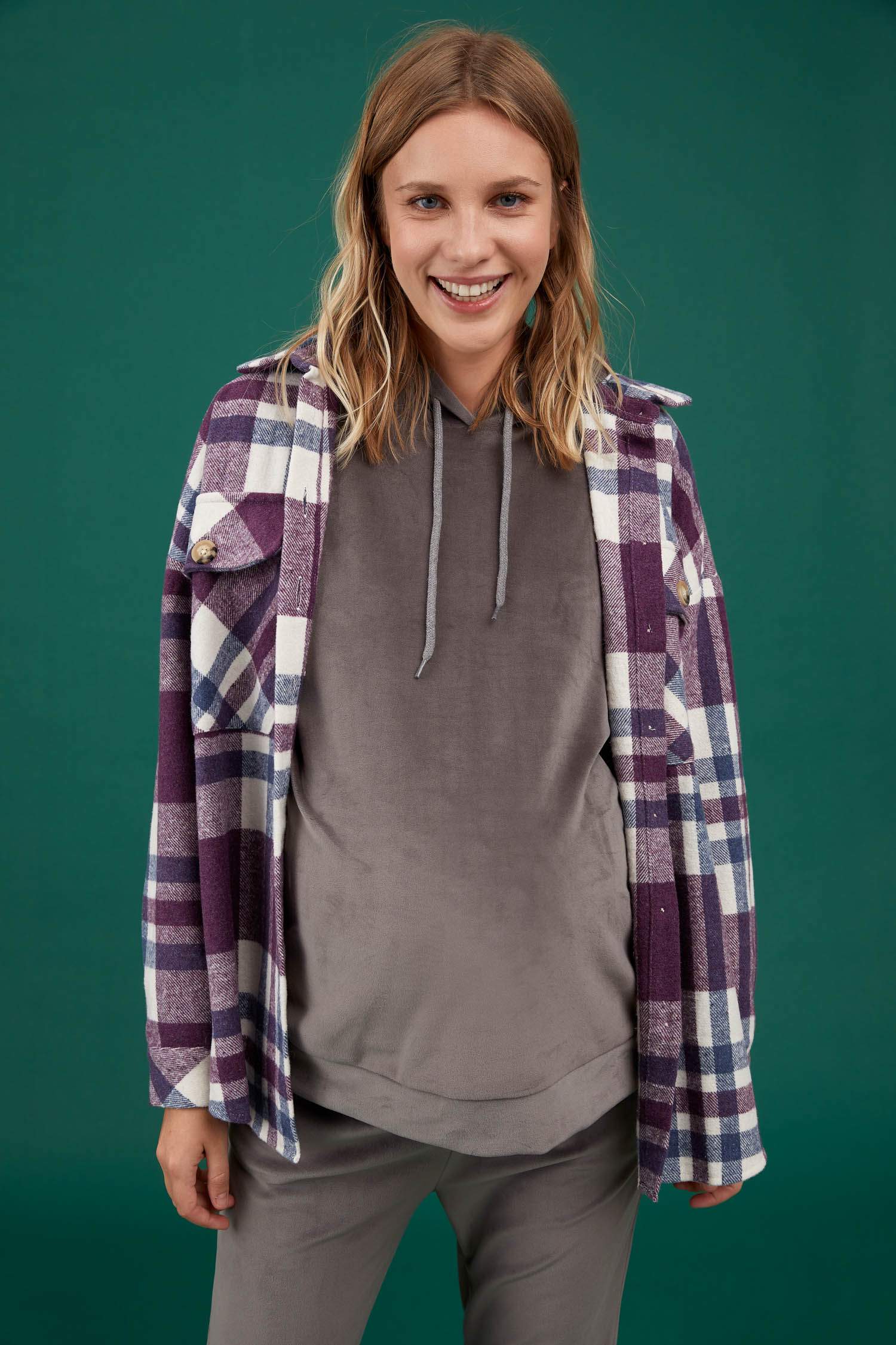 Kapüşonlu Hamile Comfort Fit Kadife Sweatshirt
