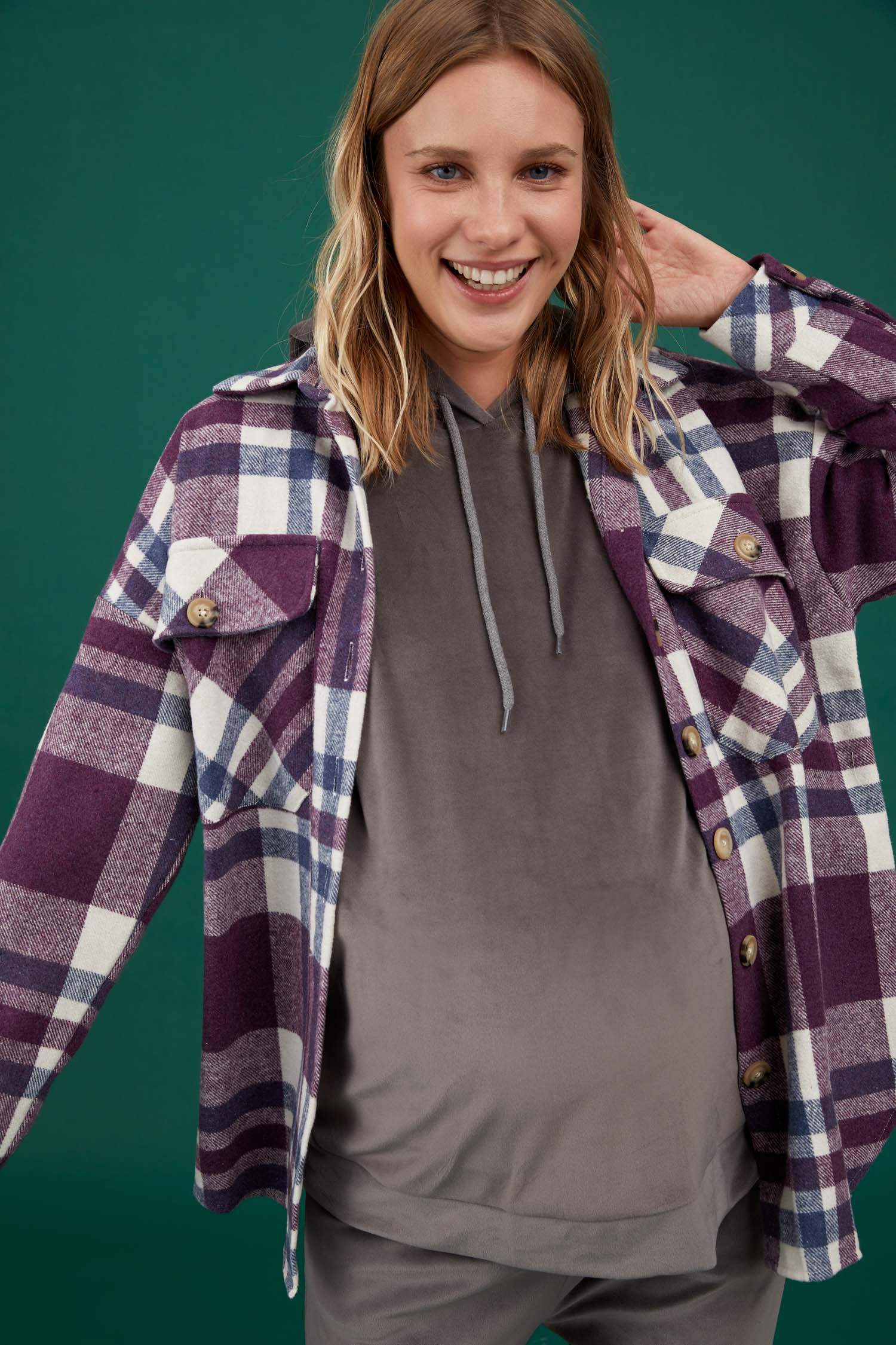 Kapüşonlu Hamile Comfort Fit Kadife Sweatshirt