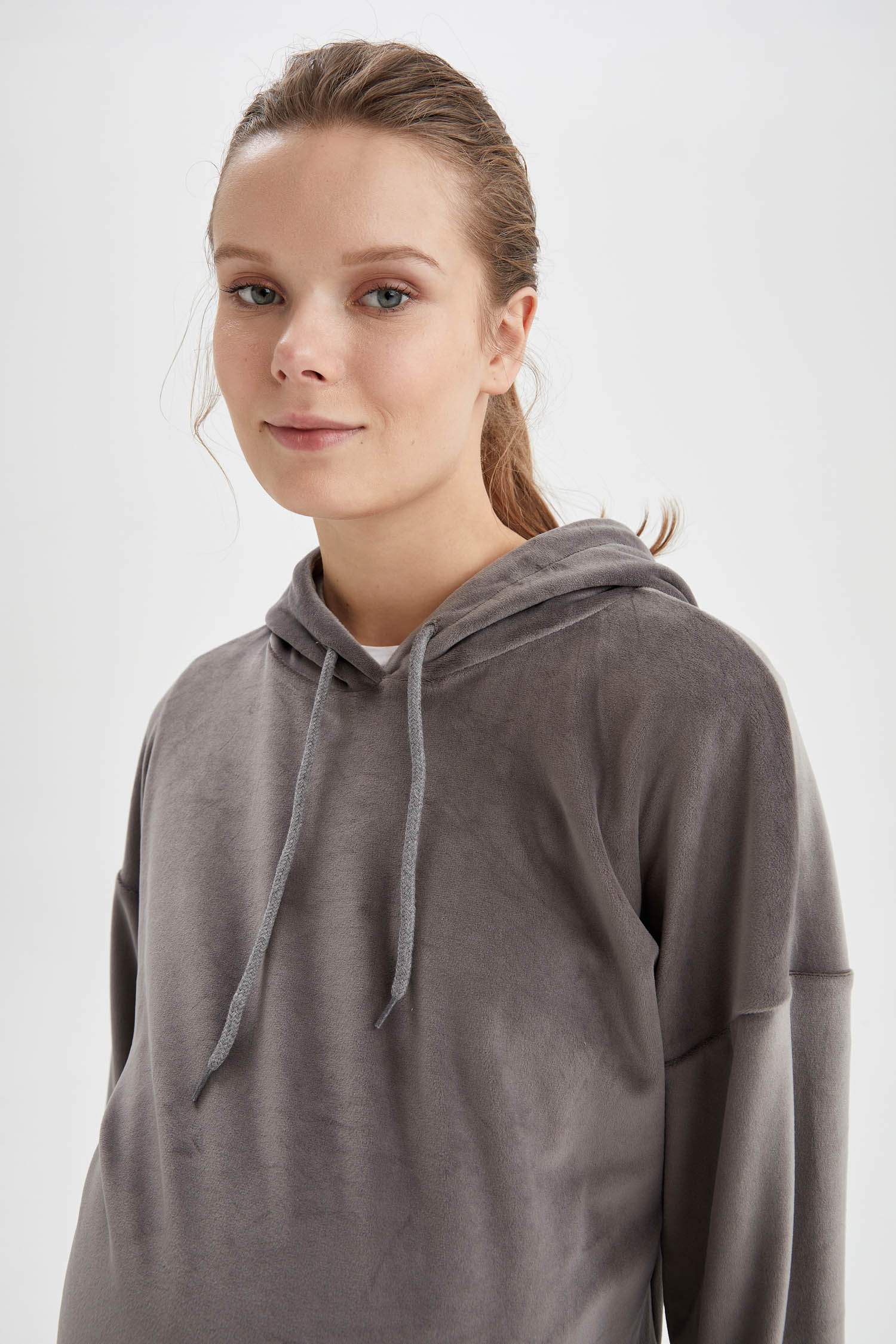 Kapüşonlu Hamile Comfort Fit Kadife Sweatshirt