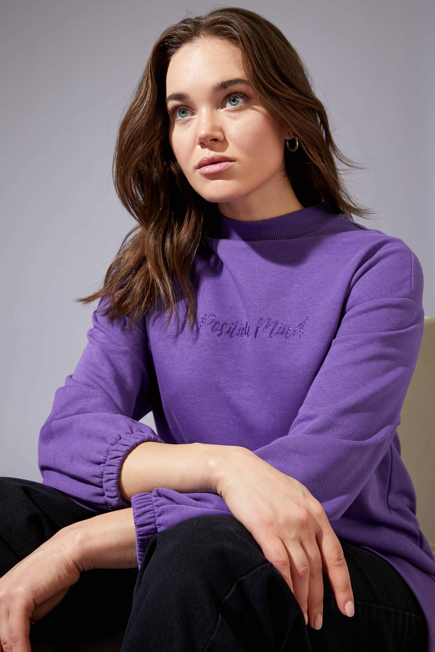 Oversize Fit Yarım Balıkçı Yaka Baskılı Sweatshirt Tunik