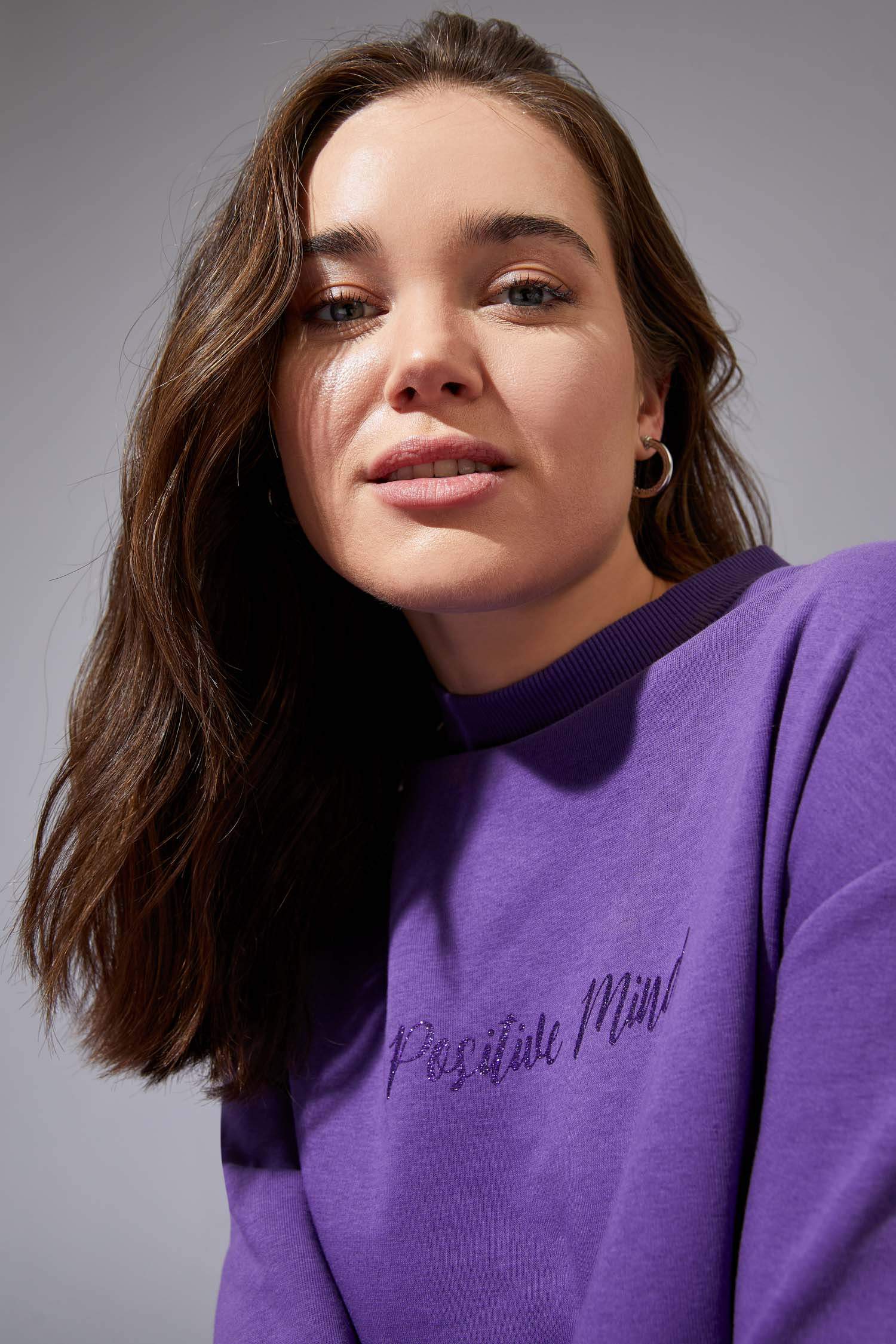 Oversize Fit Yarım Balıkçı Yaka Baskılı Sweatshirt Tunik