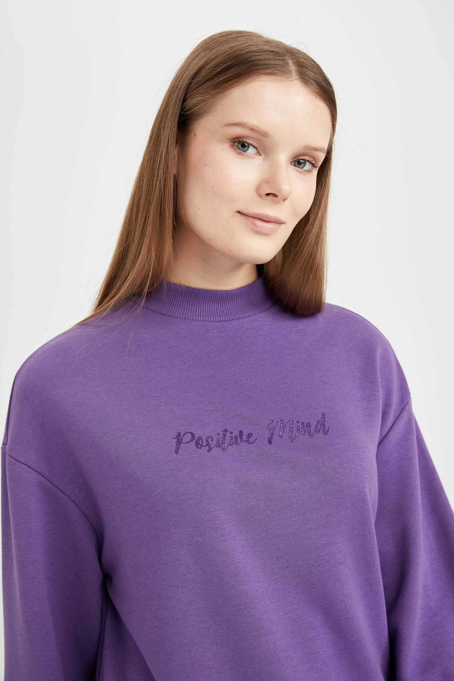 Oversize Fit Yarım Balıkçı Yaka Baskılı Sweatshirt Tunik