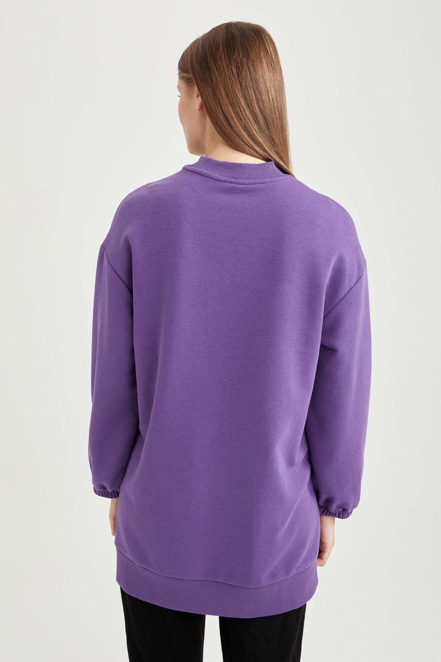 Oversize Fit Yarım Balıkçı Yaka Baskılı Sweatshirt Tunik
