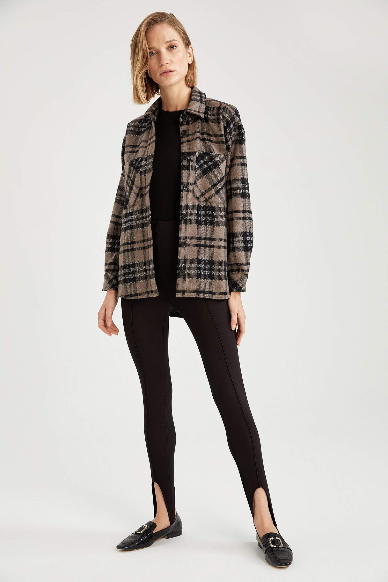 Retro Ekoseli Oversize Fit Cep Detaylı Flanel Oduncu Gömlek