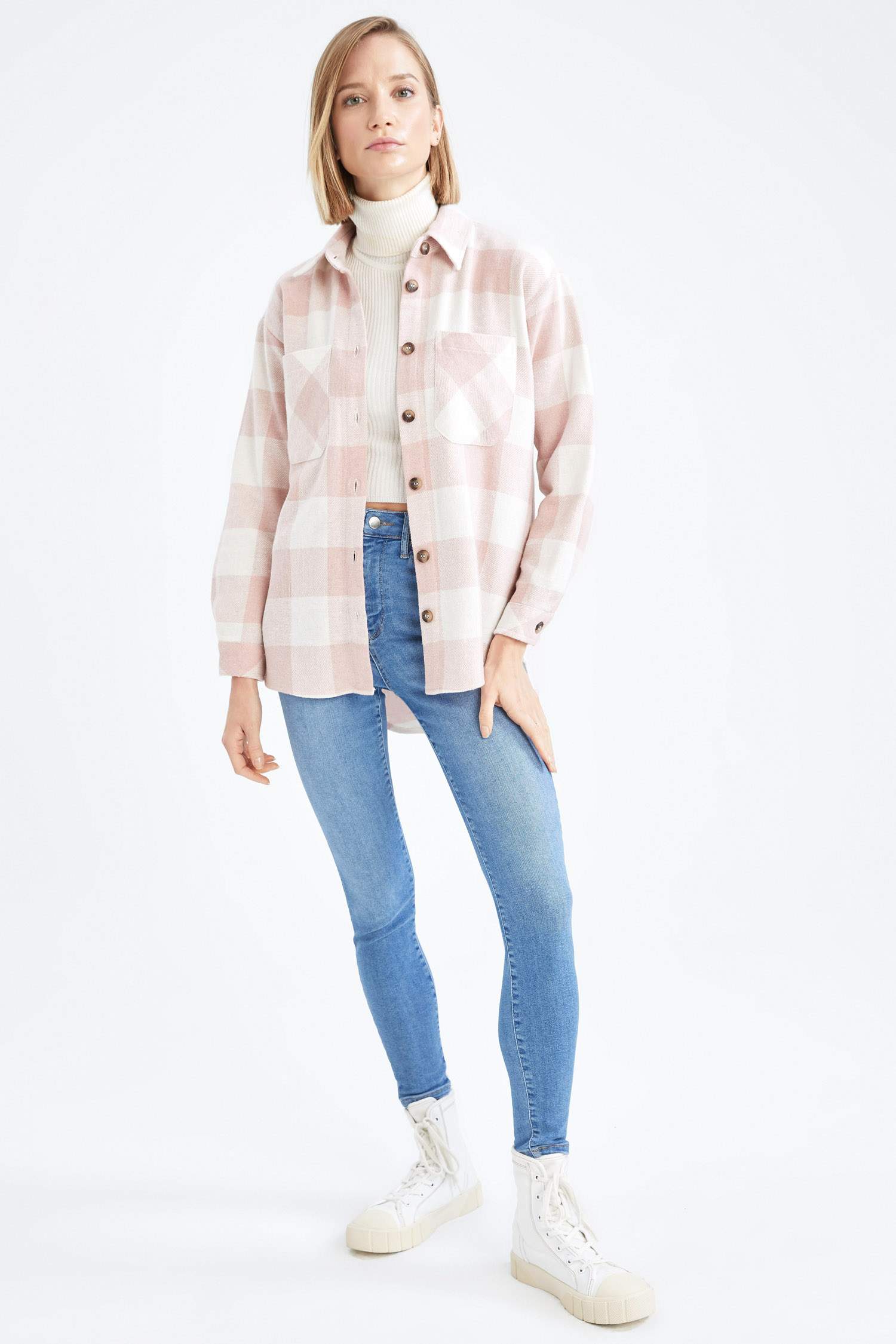 Ekoseli Oversize Fit Cep Detaylı Flanel Oduncu Gömlek