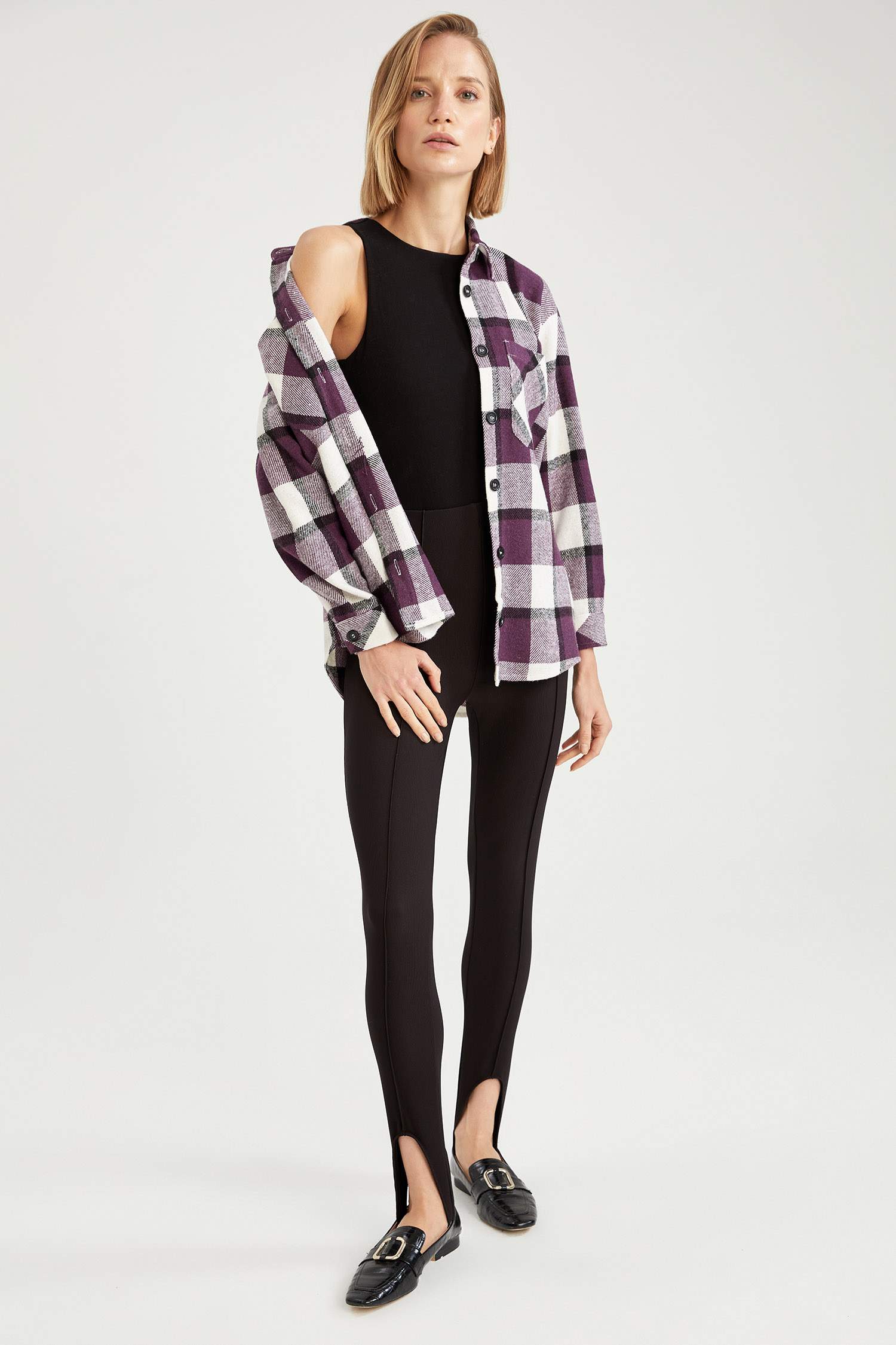 Retro Ekoseli Oversize Fit Cep Detaylı Flanel Oduncu Gömlek