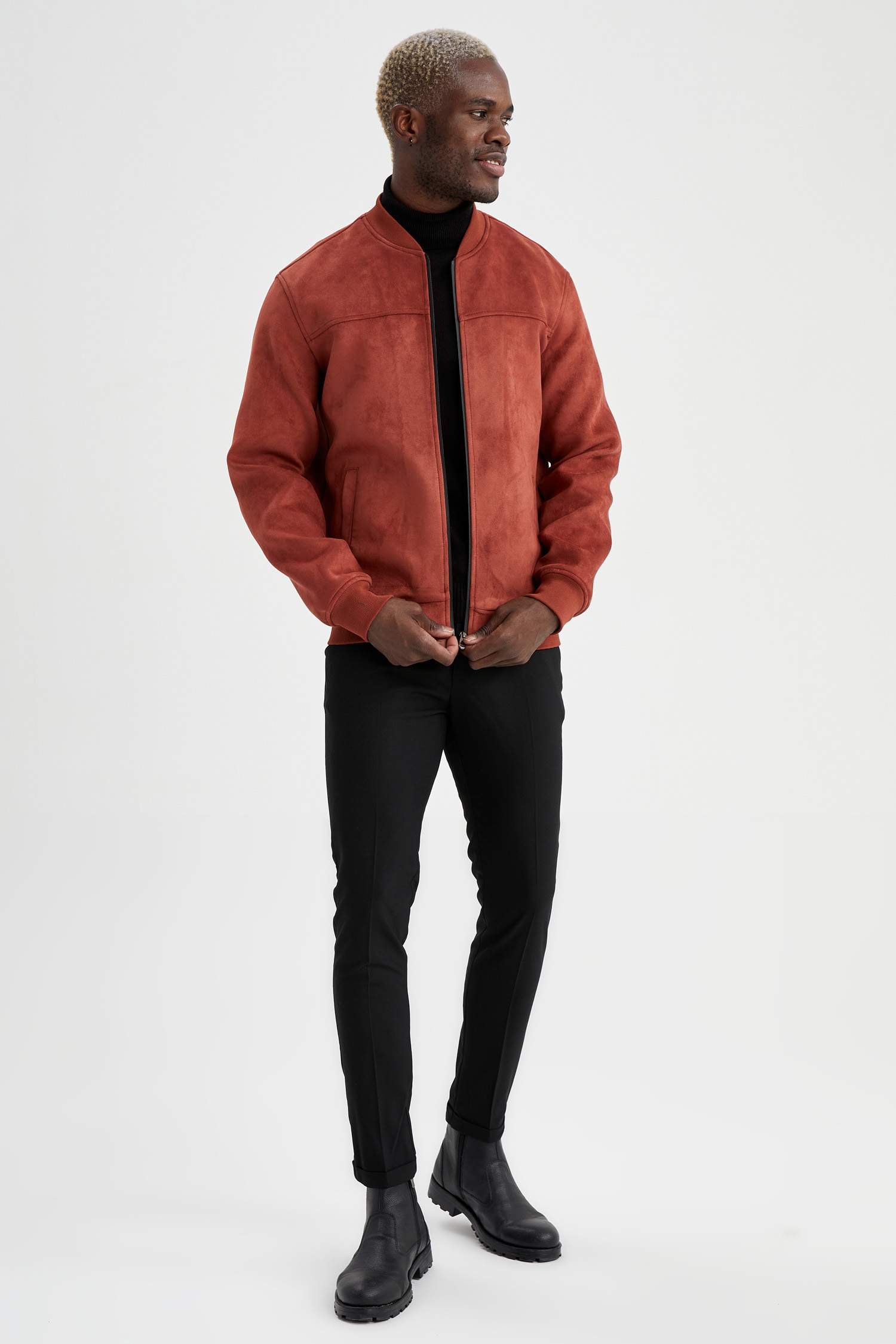 Süet Kolej Yaka Bomber Mont