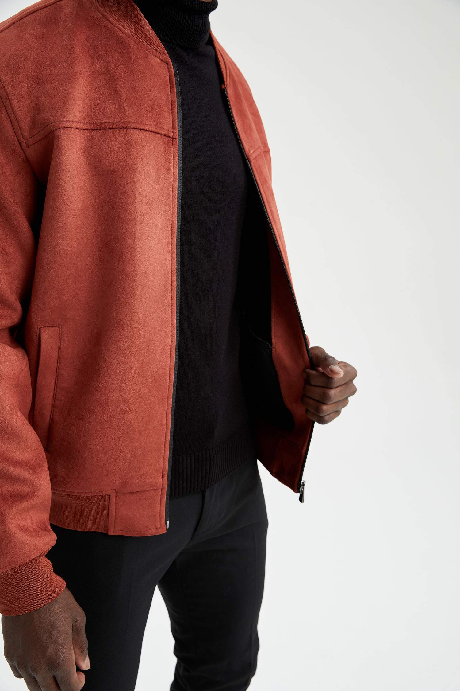 Süet Kolej Yaka Bomber Mont