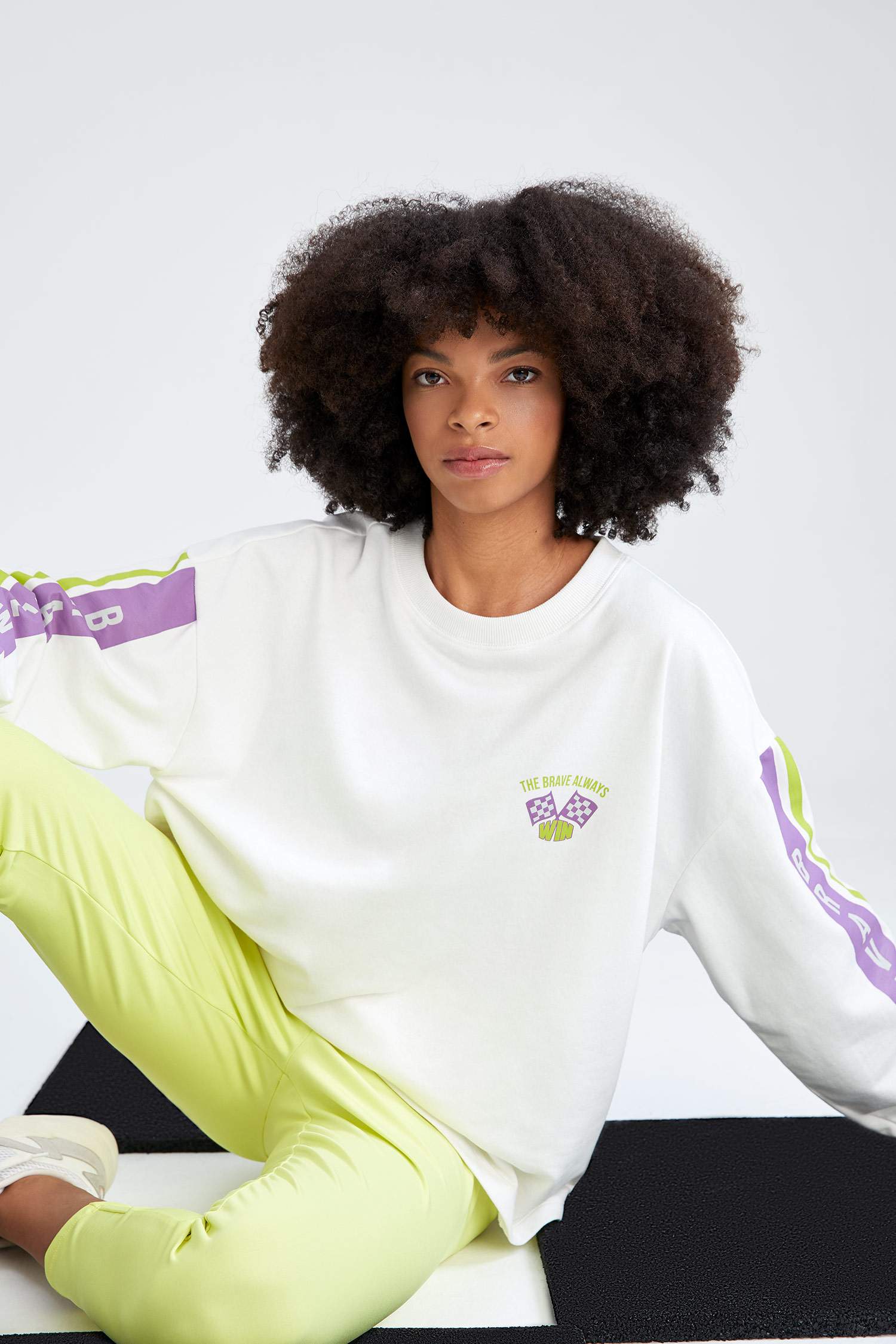 Defacto Fit Slogan Baskılı Uzun Kollu Crop Tişört