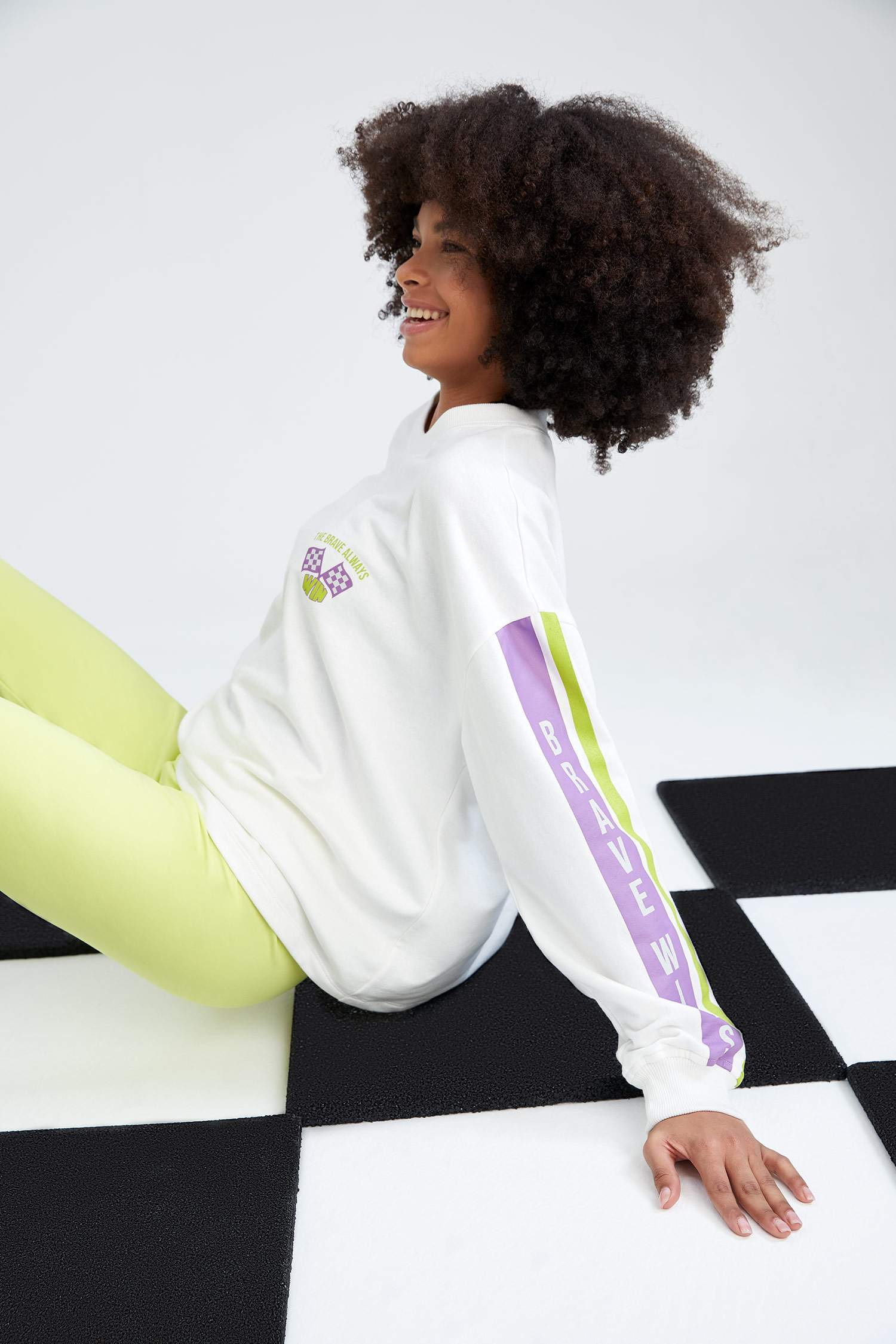 Defacto Fit Slogan Baskılı Uzun Kollu Crop Tişört