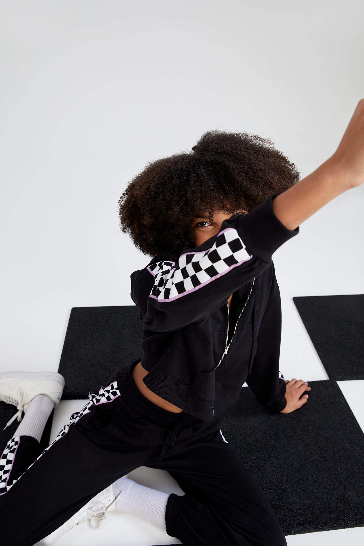 Regular Fit Dama Baskılı Kapüşonlu Sweat Hırka