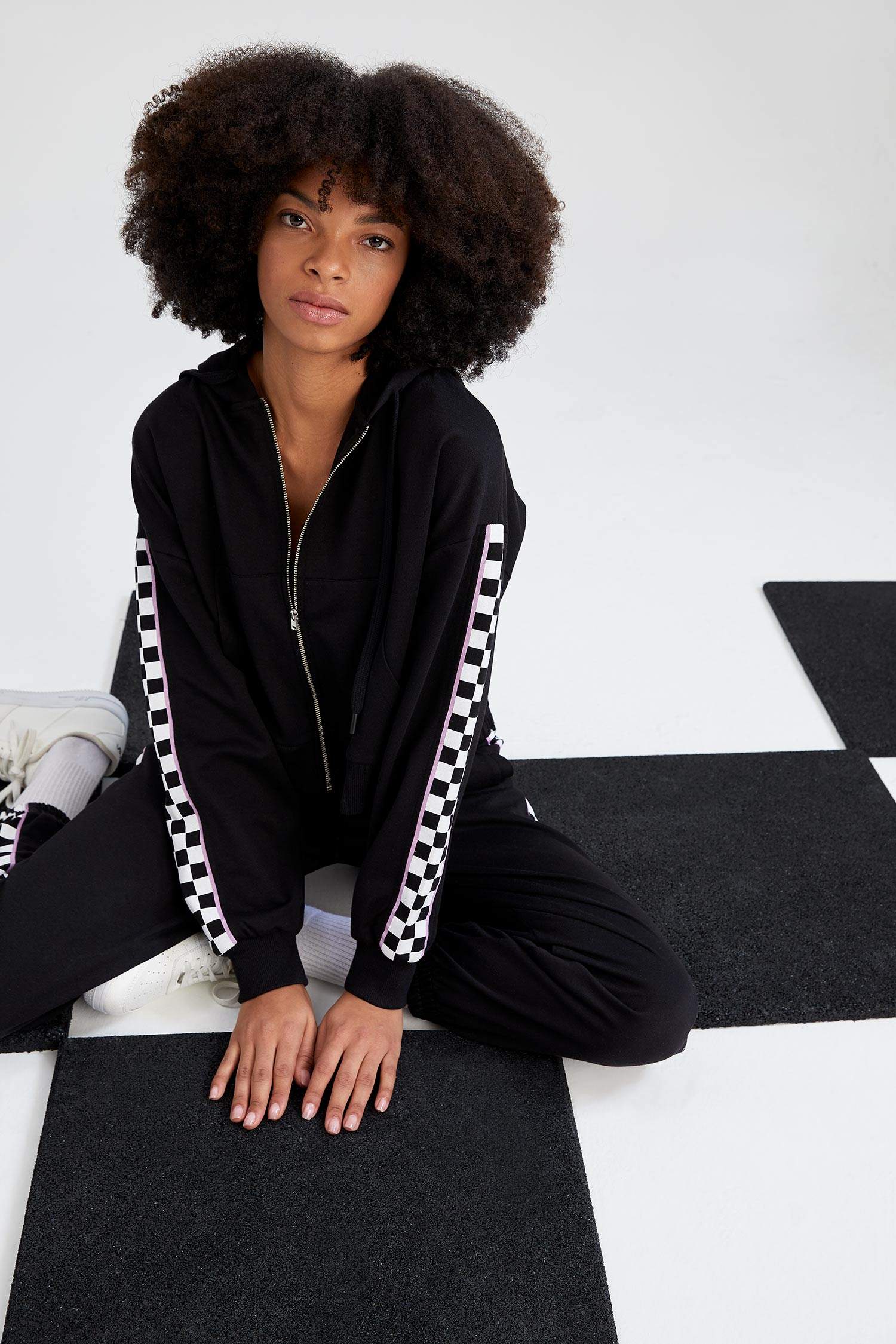 Regular Fit Dama Baskılı Kapüşonlu Sweat Hırka