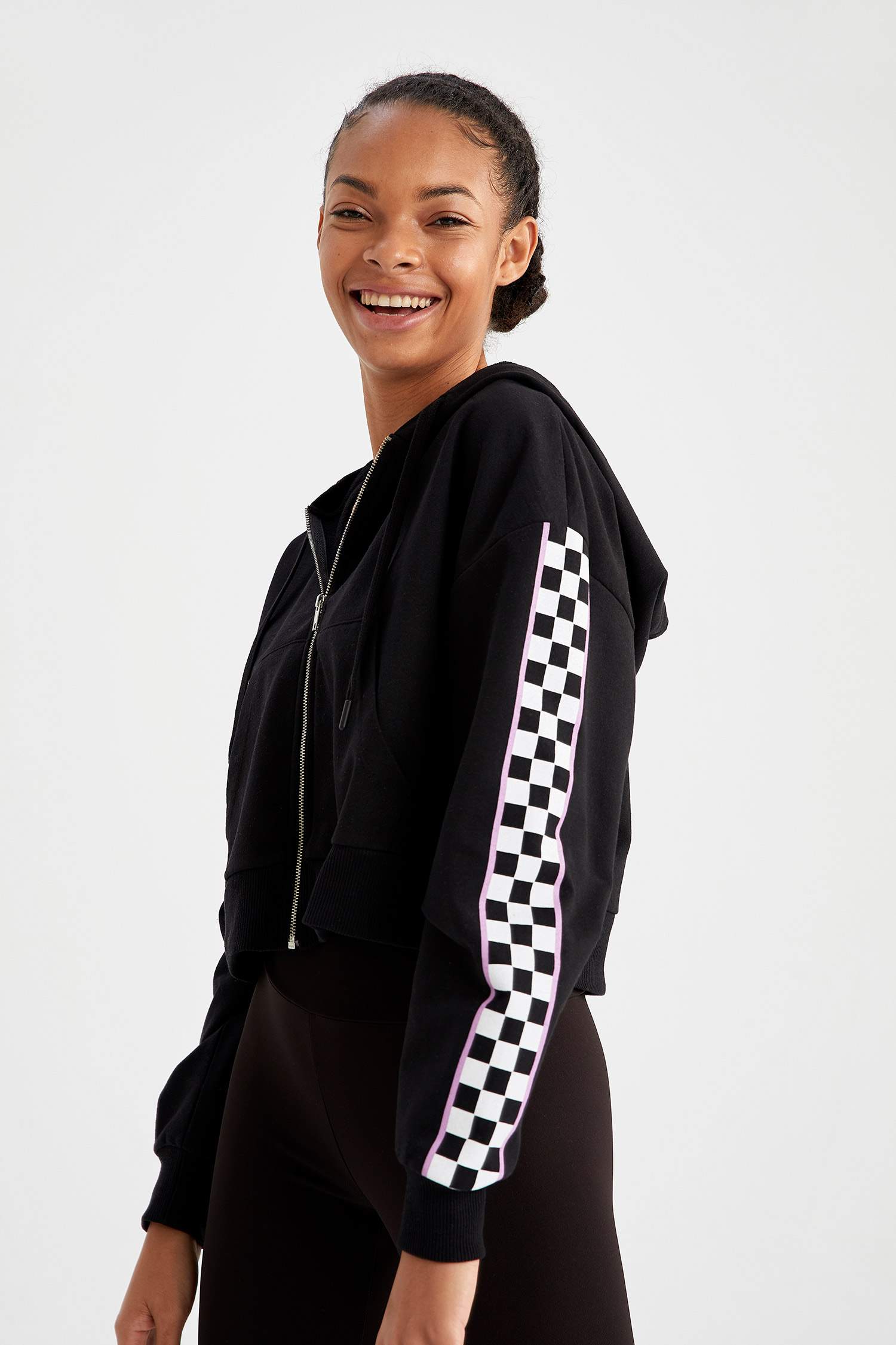 Regular Fit Dama Baskılı Kapüşonlu Sweat Hırka