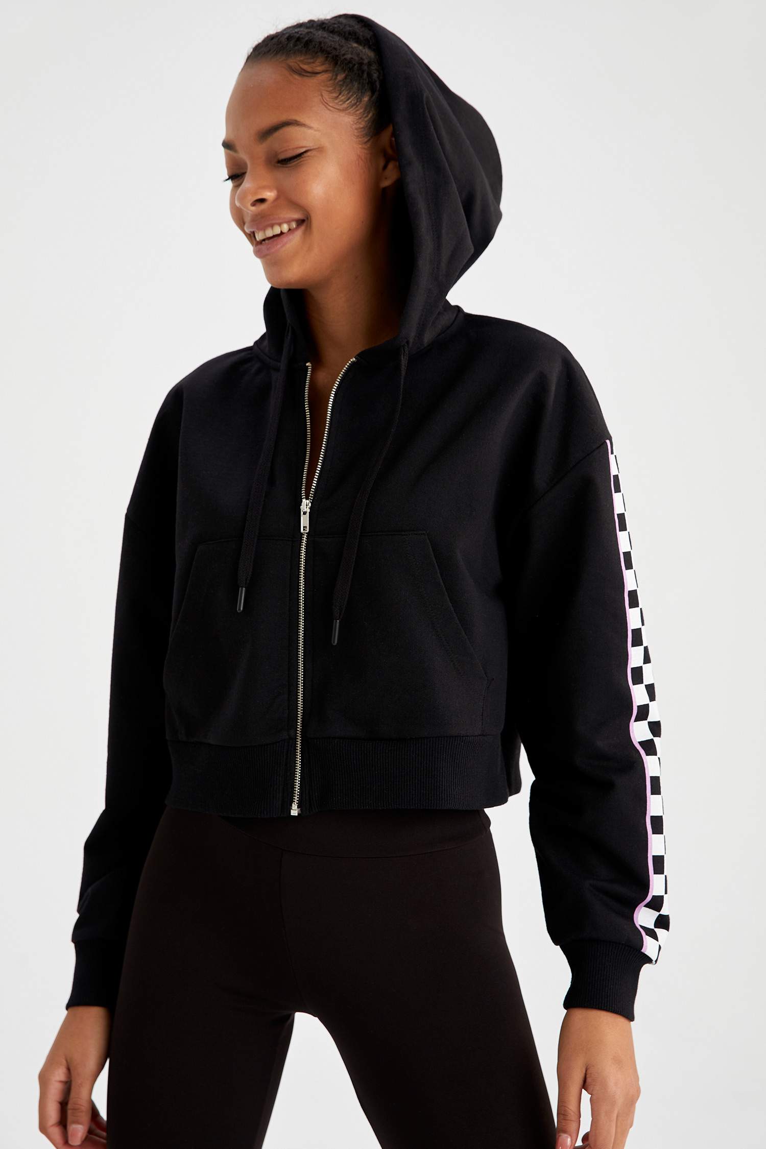 Regular Fit Dama Baskılı Kapüşonlu Sweat Hırka