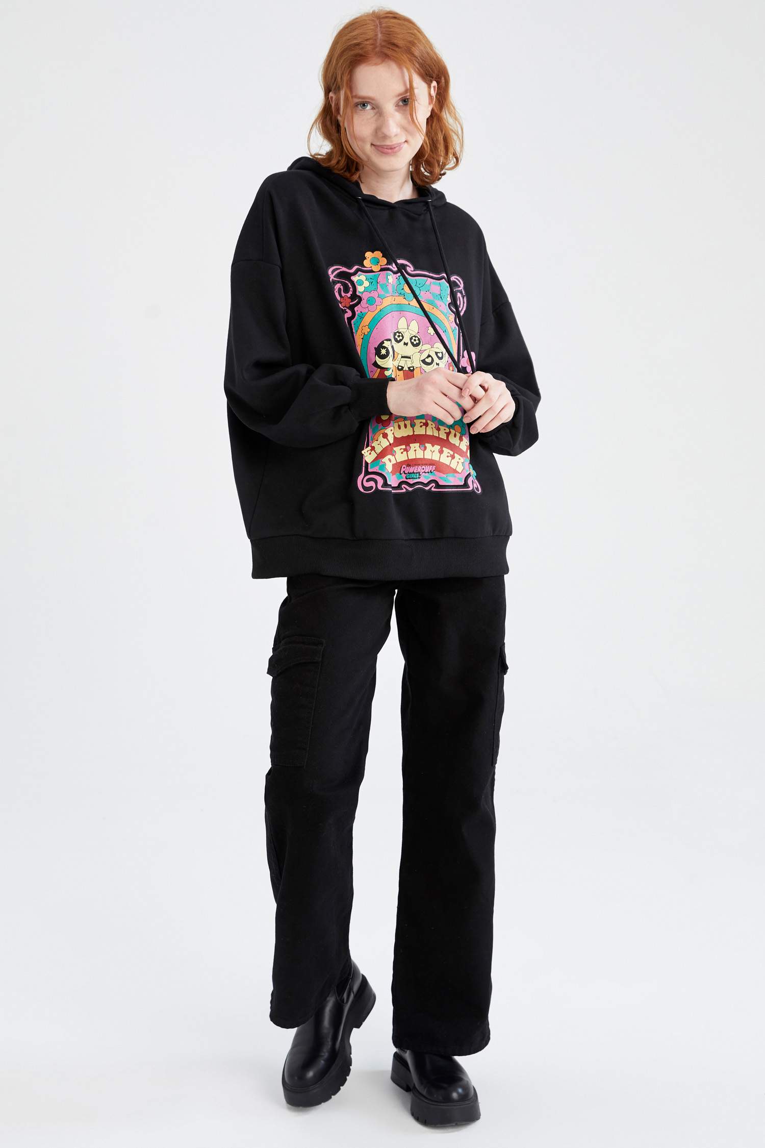 Coool PowerPuff Girls Lisanslı Kapüşonlu Oversize Fit Uzun Kollu Sweatshirt
