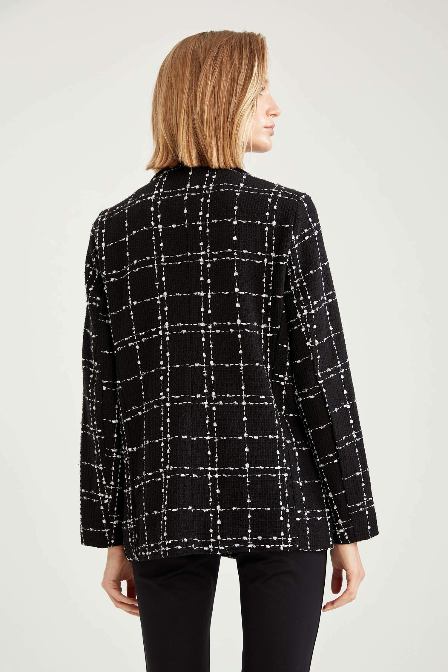 Kareli Fleto Cepli Regular Fit Uzun Kollu Blazer Ceket