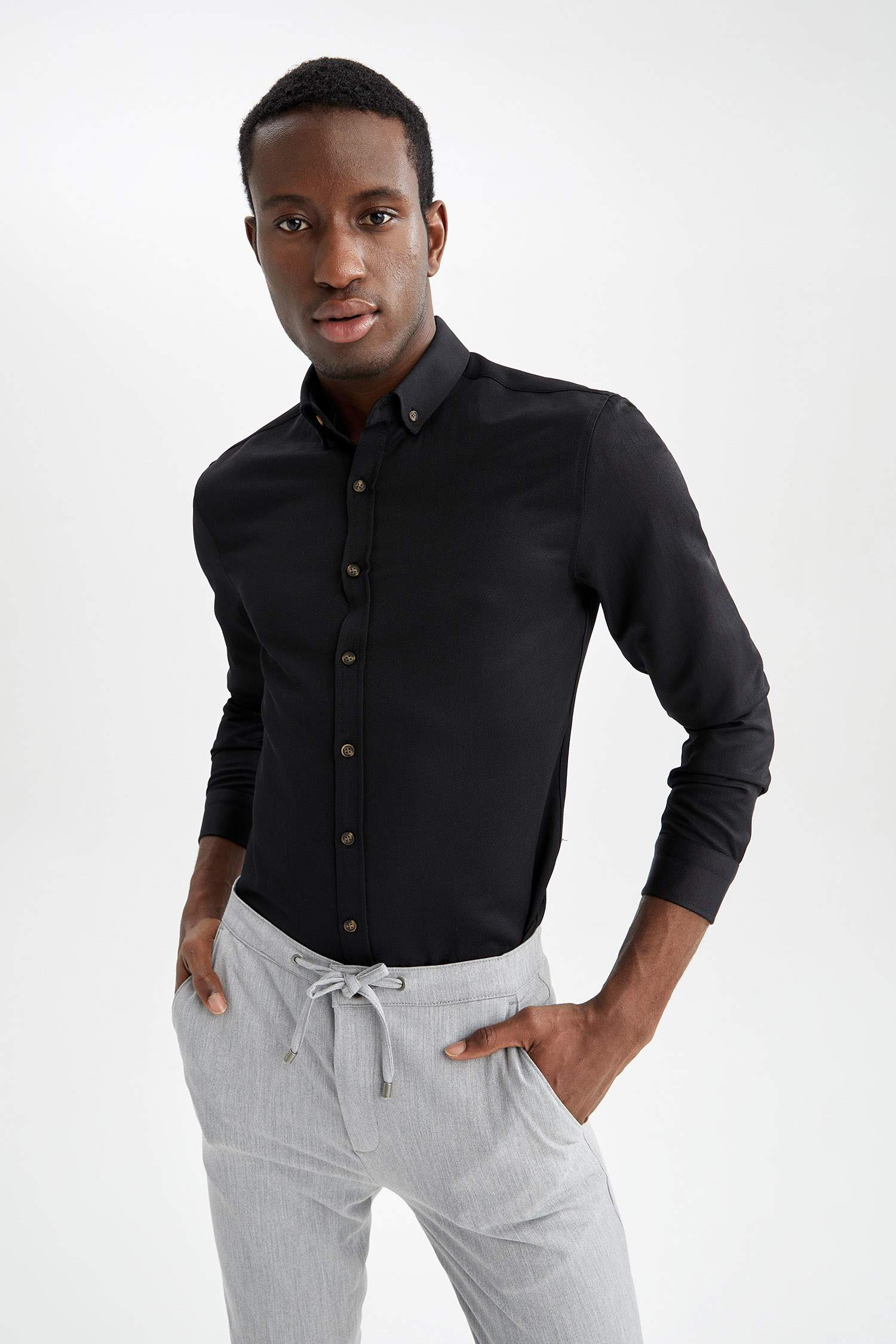 Slim Fit Polo Yaka Uzun Kollu Gömlek
