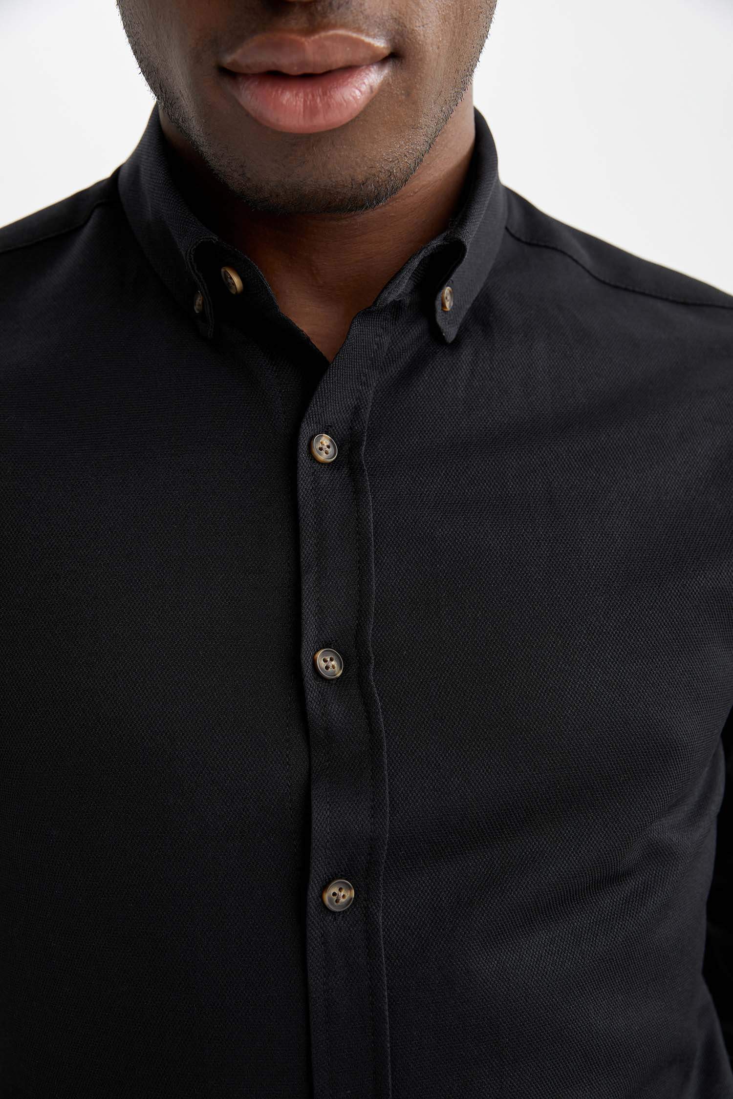 Slim Fit Polo Yaka Uzun Kollu Gömlek
