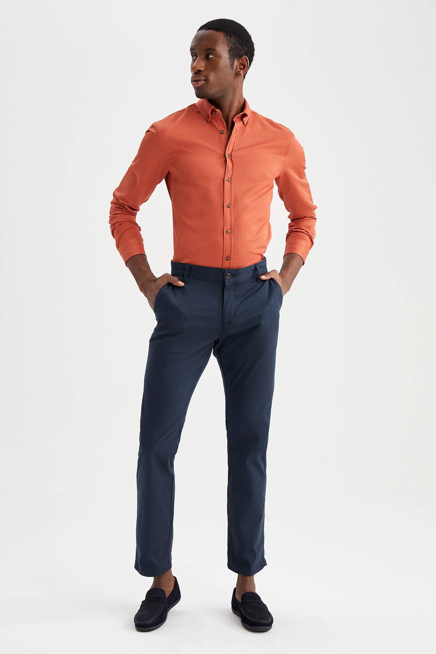 Slim Fit Polo Yaka Uzun Kollu Gömlek