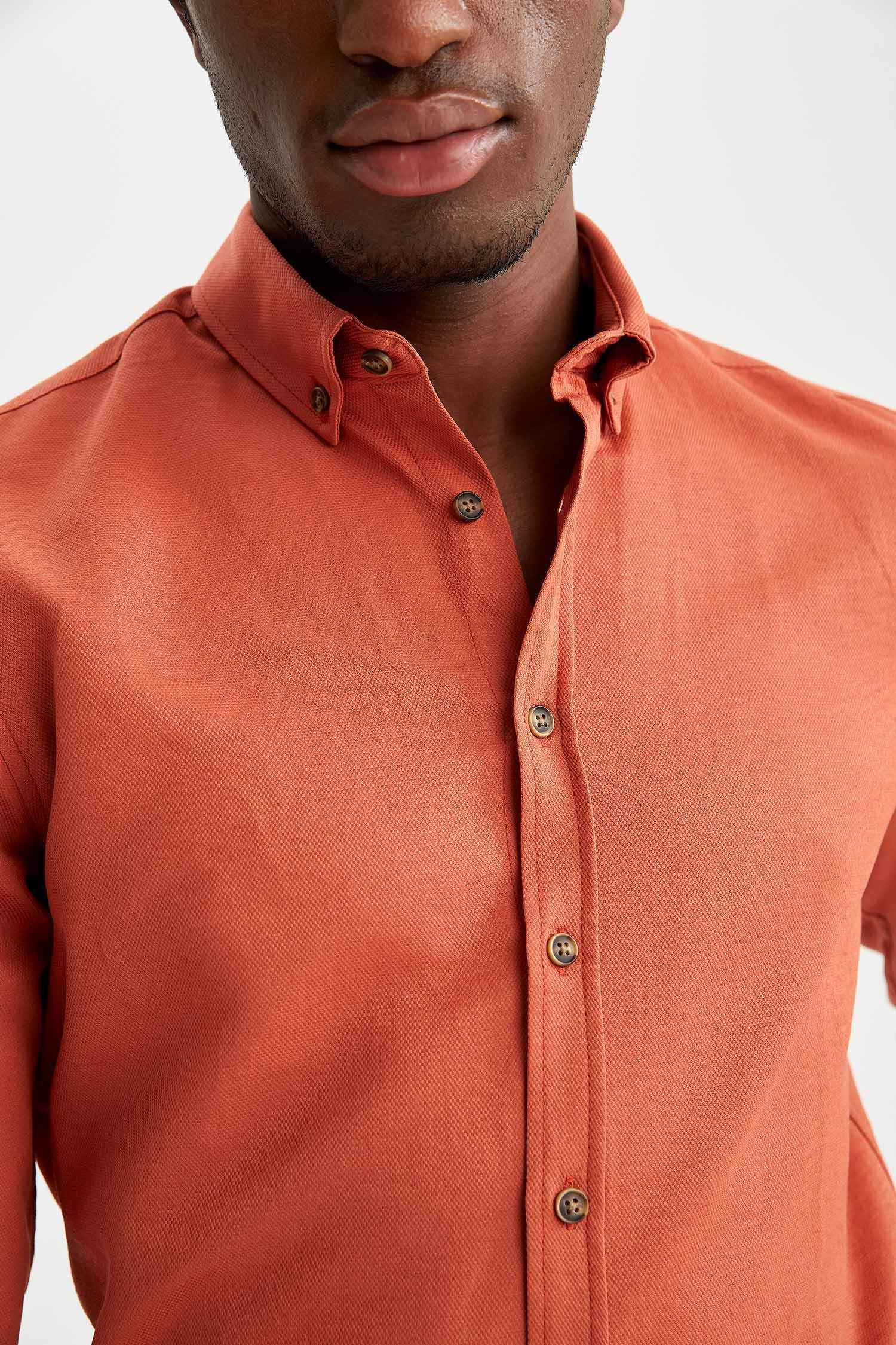 Slim Fit Polo Yaka Uzun Kollu Gömlek