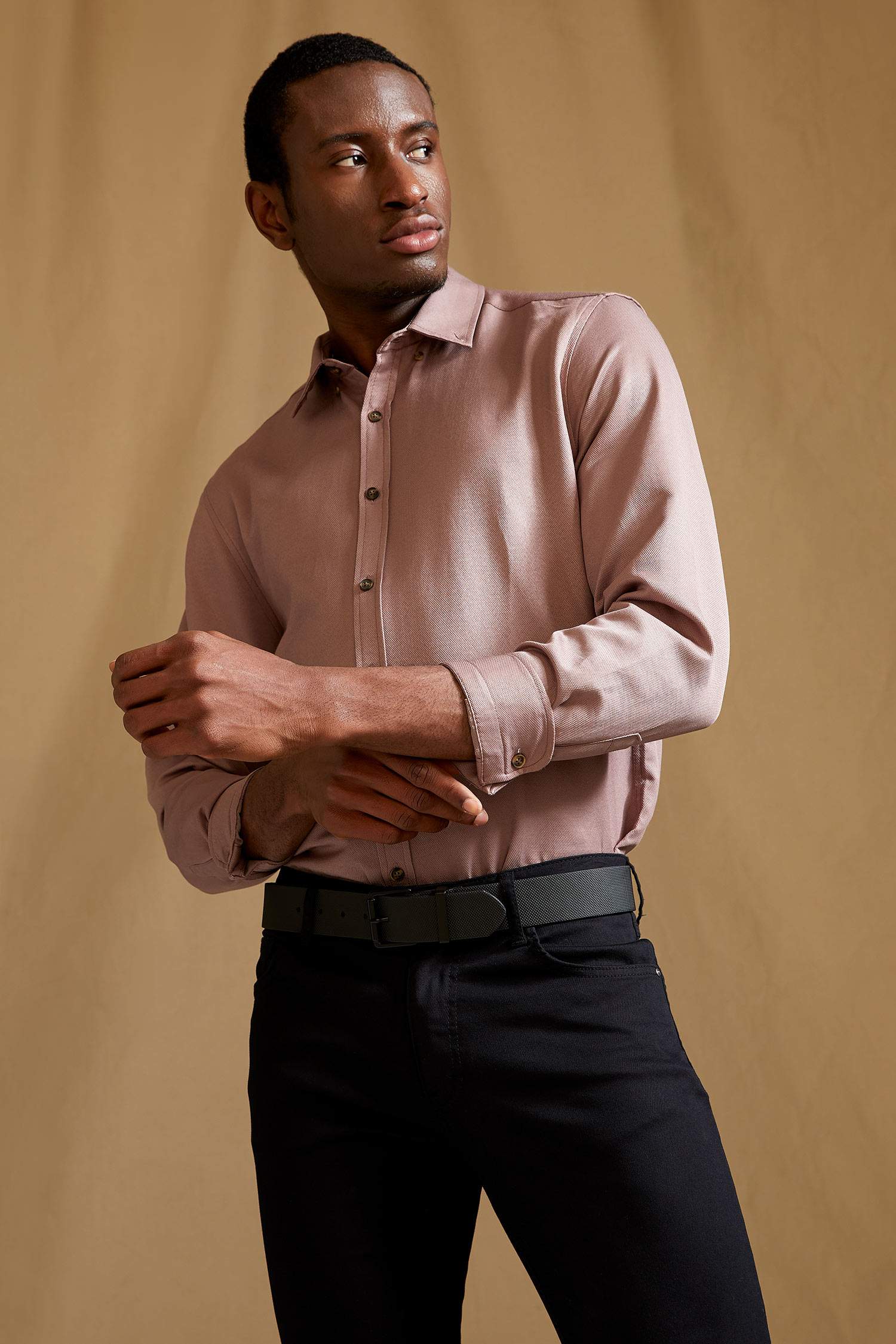 Slim Fit Polo Yaka Uzun Kollu Gömlek