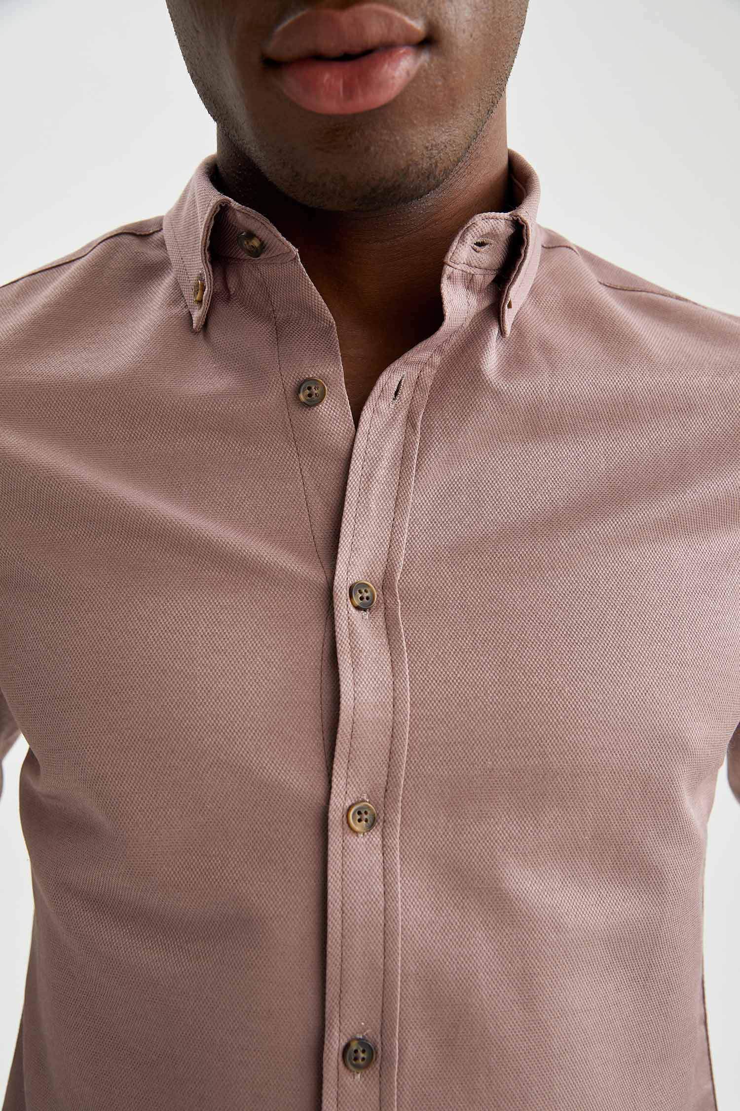 Slim Fit Polo Yaka Uzun Kollu Gömlek