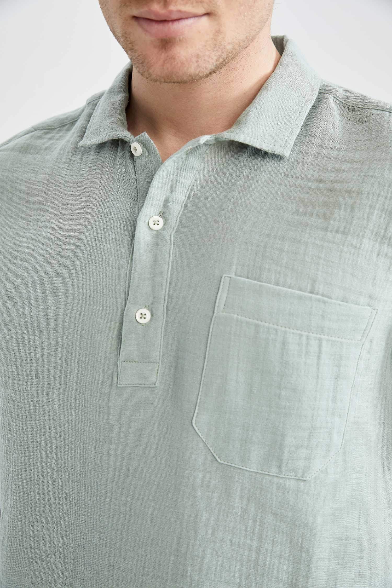 Regular Fit Polo Düğmeli Yaka Kısa Kollu Gömlek