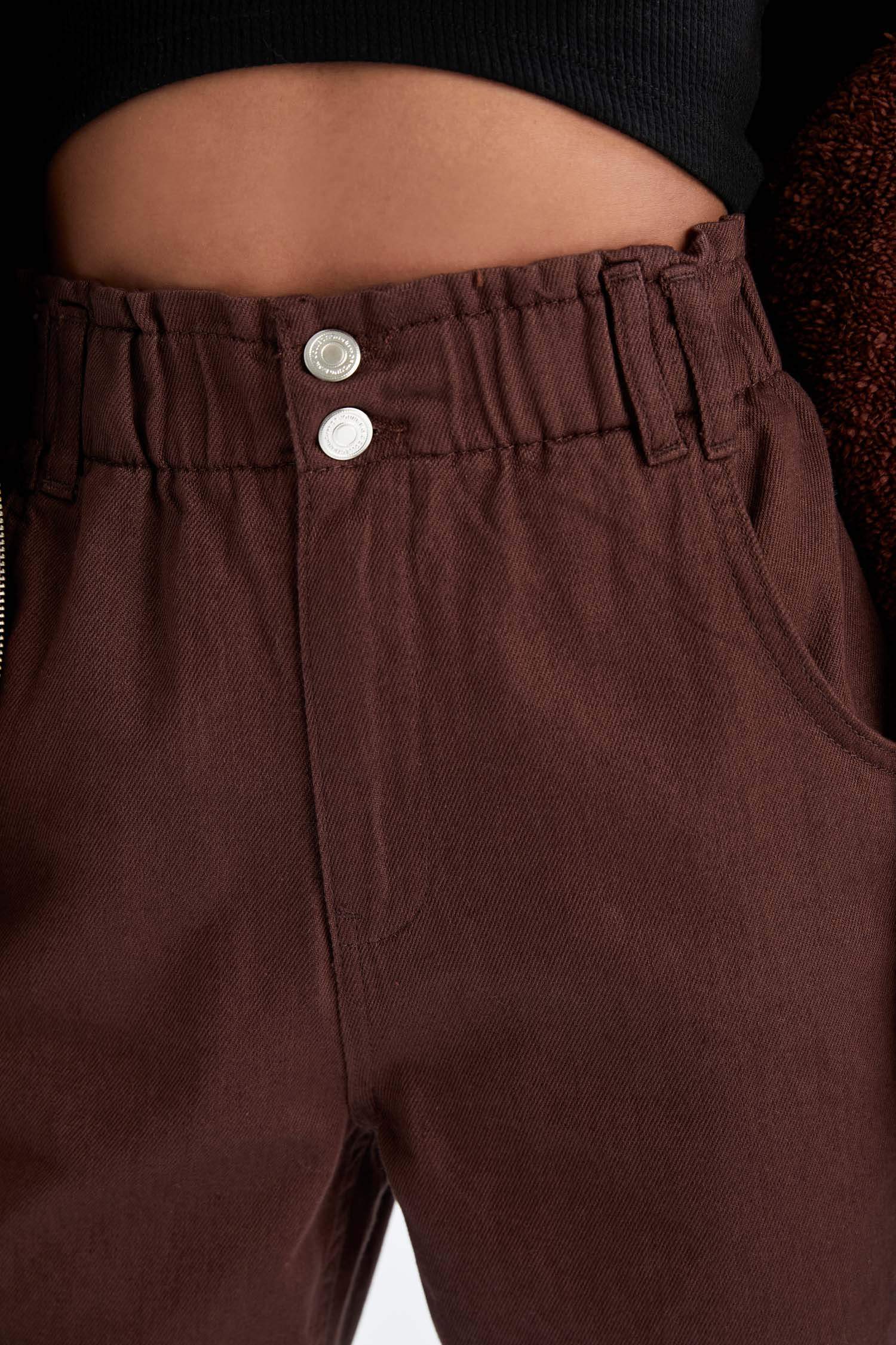 Slouchy Fit Paperbag Yüksek Bel Twill Pantolon