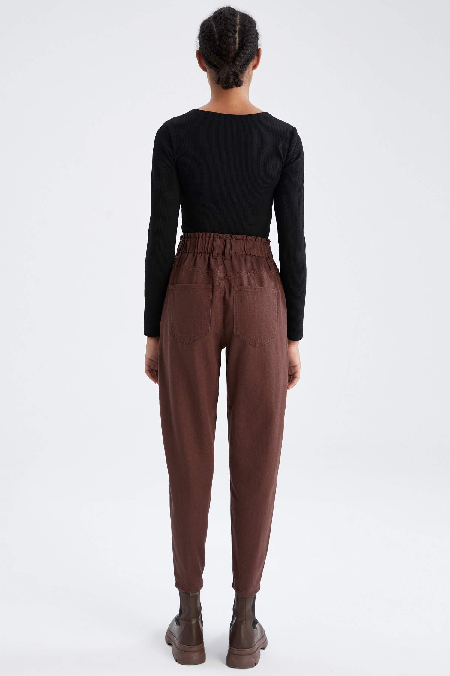 Slouchy Fit Paperbag Yüksek Bel Twill Pantolon