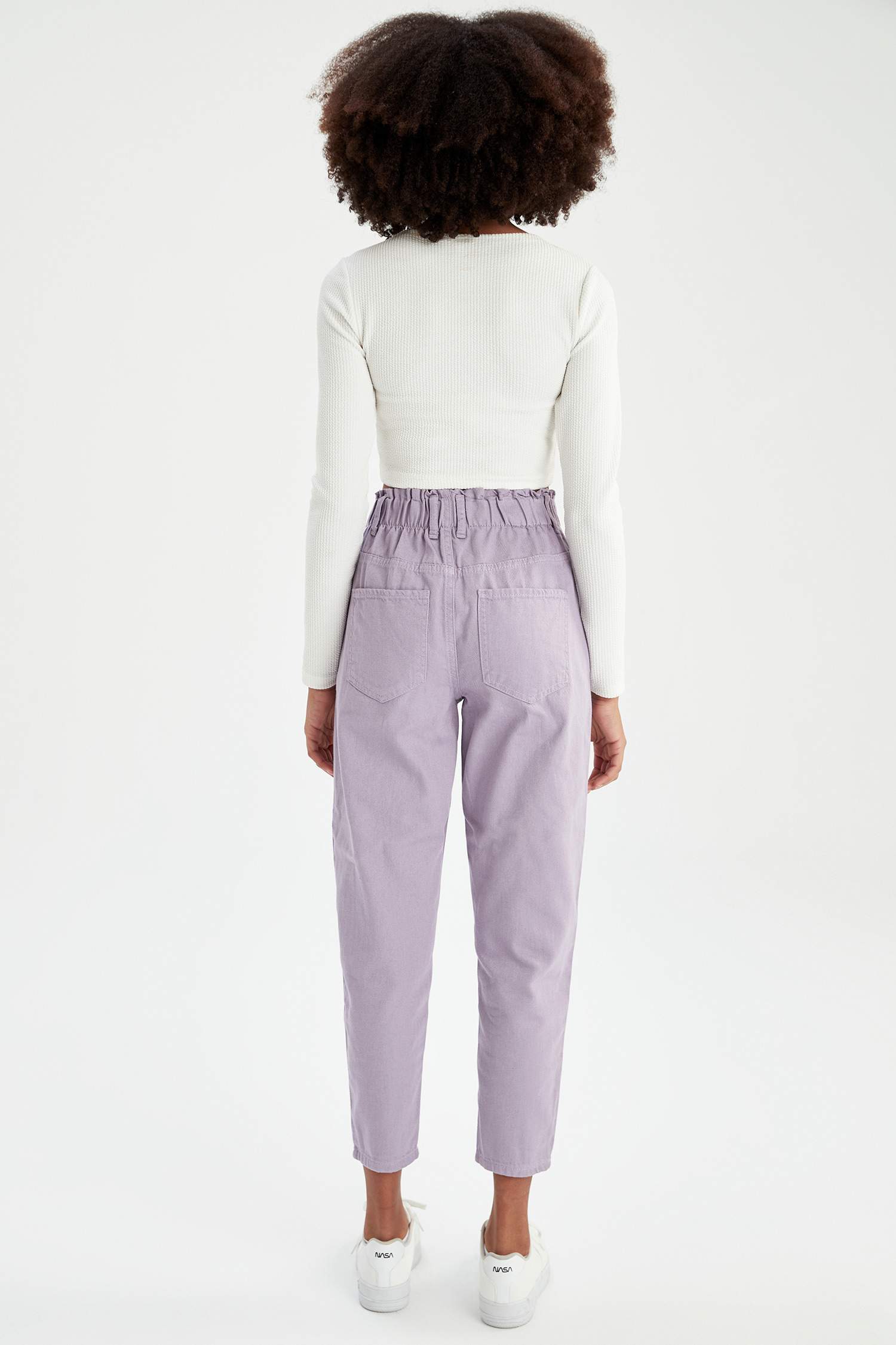 Slouchy Fit Paperbag Yüksek Bel Twill Pantolon
