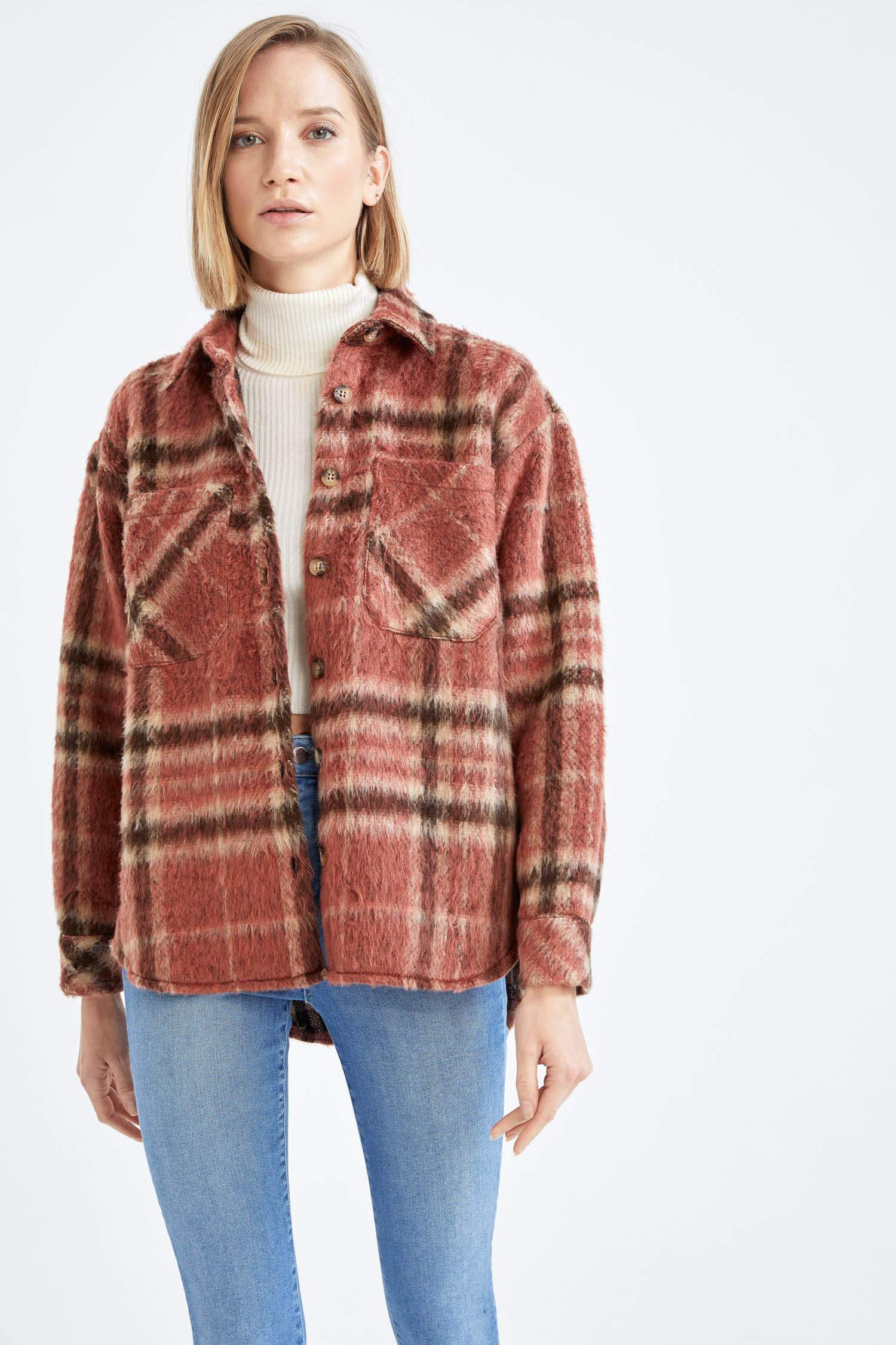 Kareli Oversize Fit Uzun Kollu Gömlek