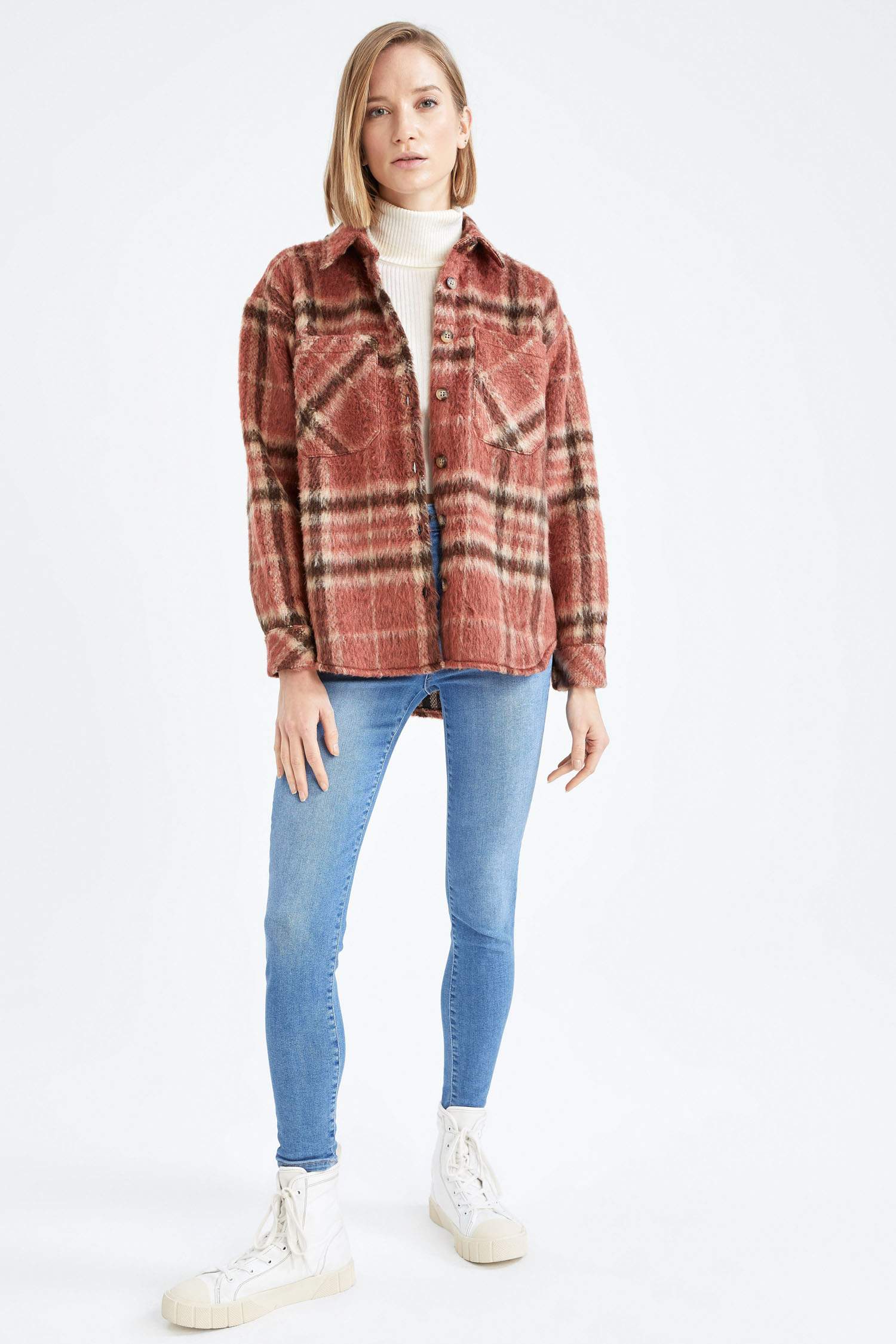 Kareli Oversize Fit Uzun Kollu Gömlek