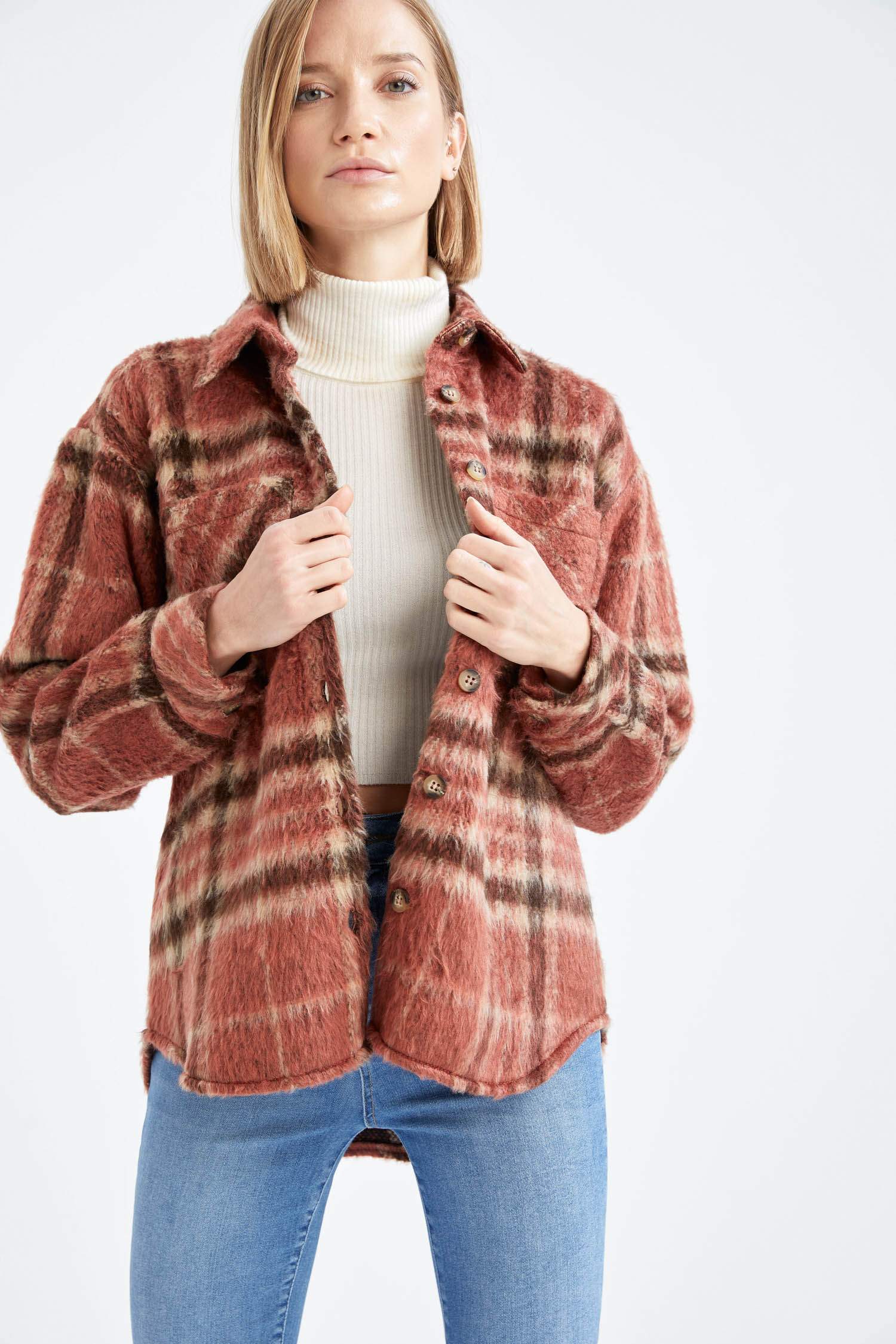 Kareli Oversize Fit Uzun Kollu Gömlek