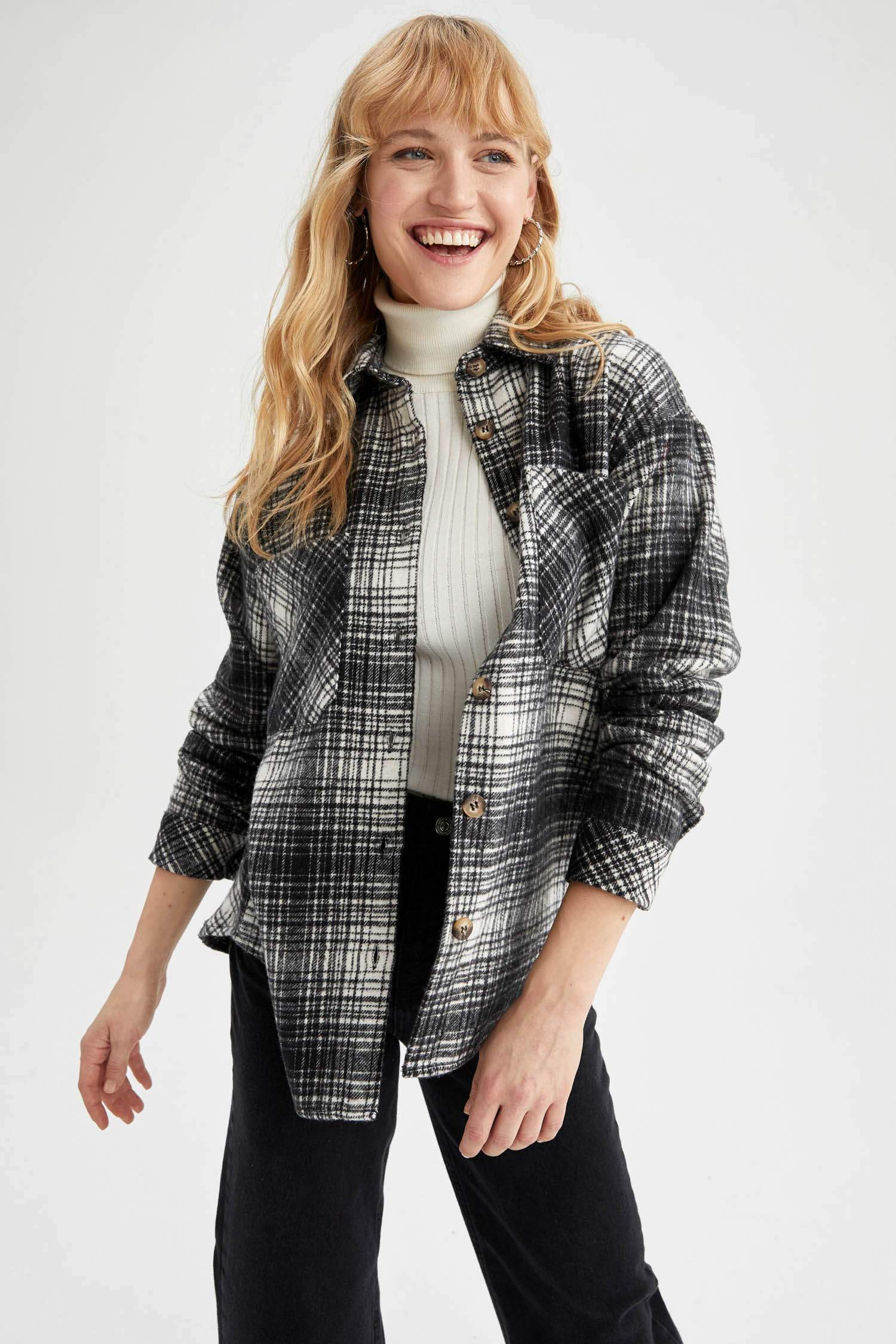 Regular Fit Ekose Desenli Cep Detaylı Flanel Oduncu Gömlek Tunik