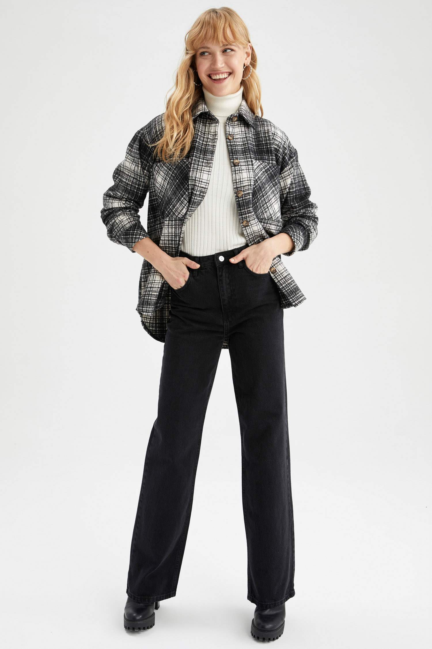 Regular Fit Ekose Desenli Cep Detaylı Flanel Oduncu Gömlek Tunik