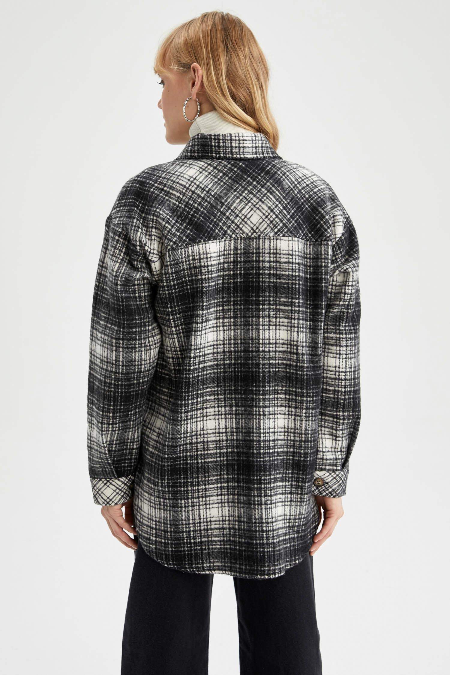 Regular Fit Ekose Desenli Cep Detaylı Flanel Oduncu Gömlek Tunik
