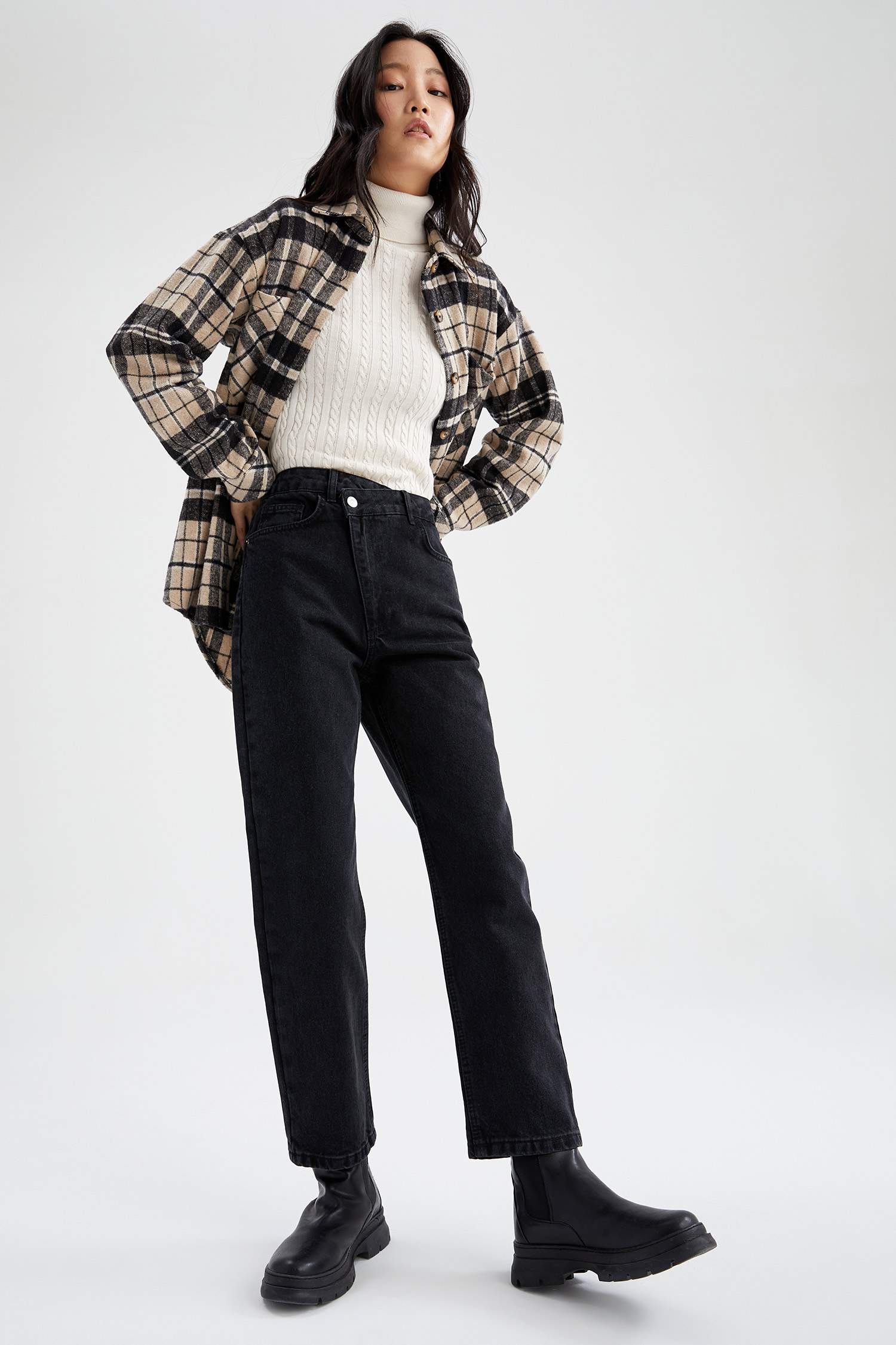 Regular Fit Ekose Desenli Cep Detaylı Flanel Oduncu Gömlek Tunik