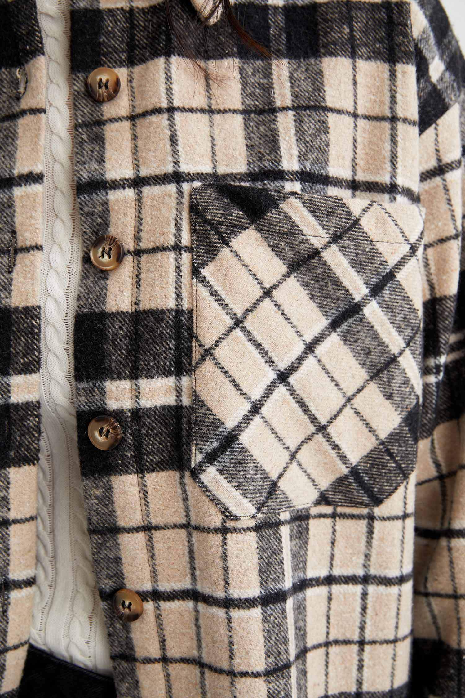Regular Fit Ekose Desenli Cep Detaylı Flanel Oduncu Gömlek Tunik