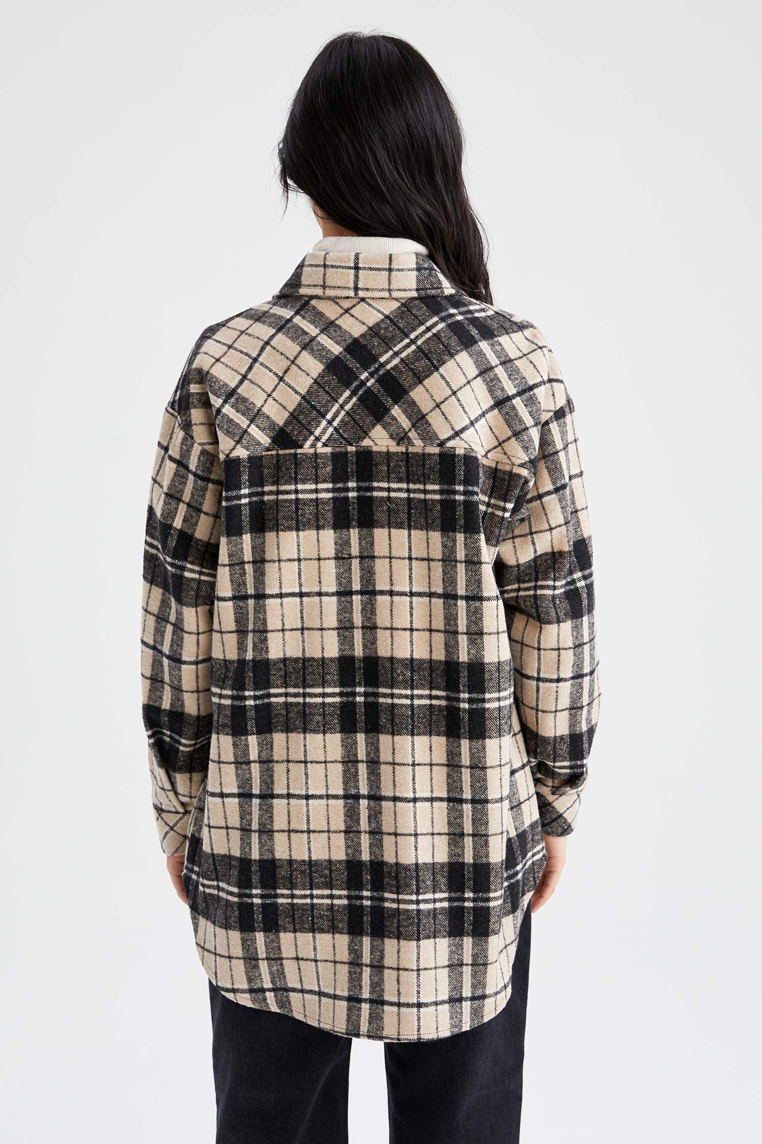 Regular Fit Ekose Desenli Cep Detaylı Flanel Oduncu Gömlek Tunik