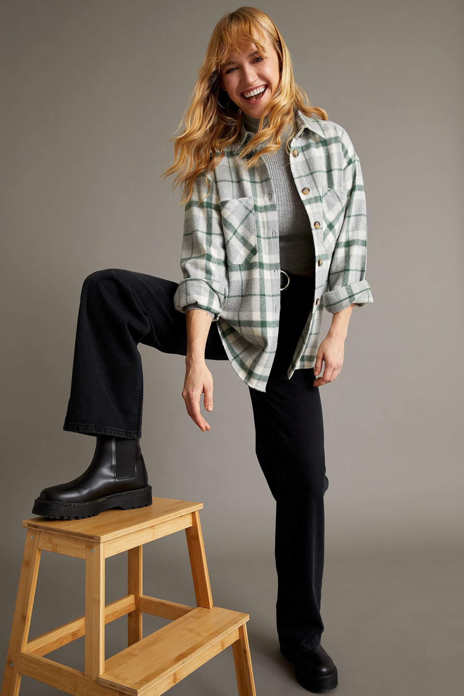 Regular Fit Ekose Desenli Cep Detaylı Flanel Oduncu Gömlek Tunik