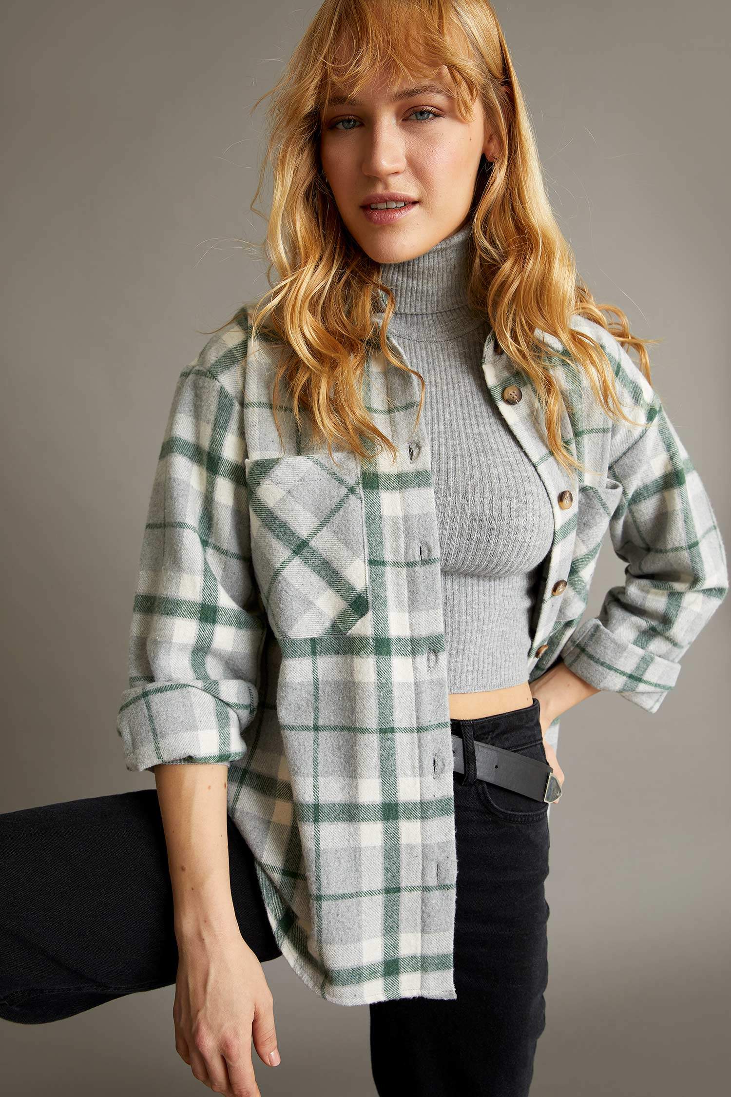 Regular Fit Ekose Desenli Cep Detaylı Flanel Oduncu Gömlek Tunik
