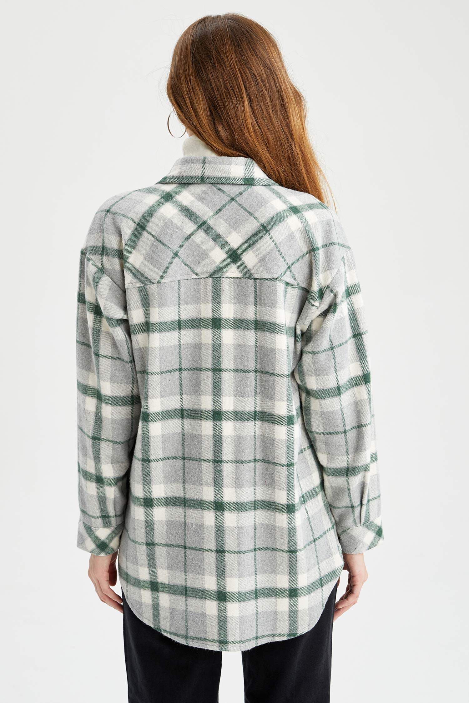 Regular Fit Ekose Desenli Cep Detaylı Flanel Oduncu Gömlek Tunik