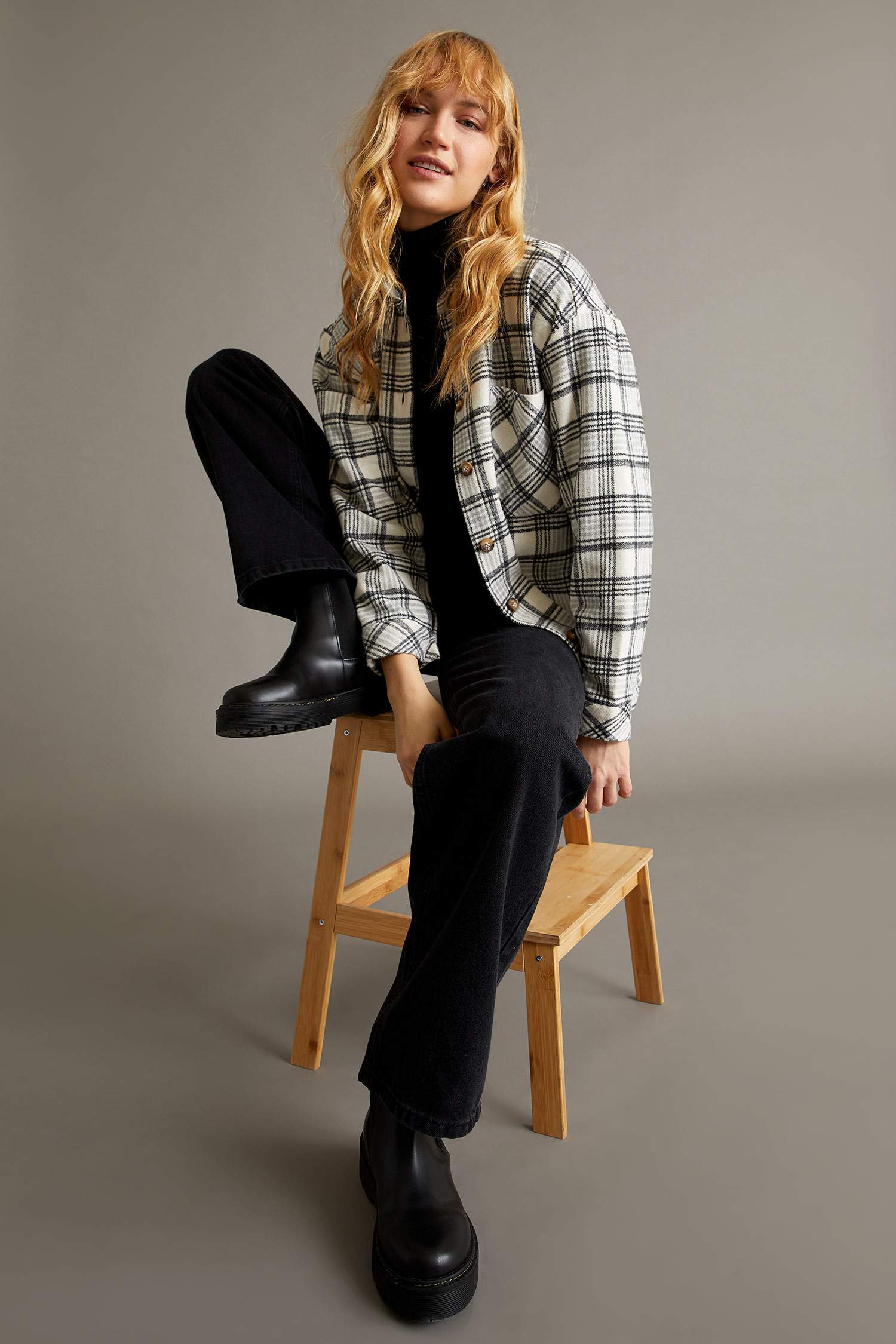 Regular Fit Ekose Desenli Cep Detaylı Flanel Oduncu Gömlek Tunik