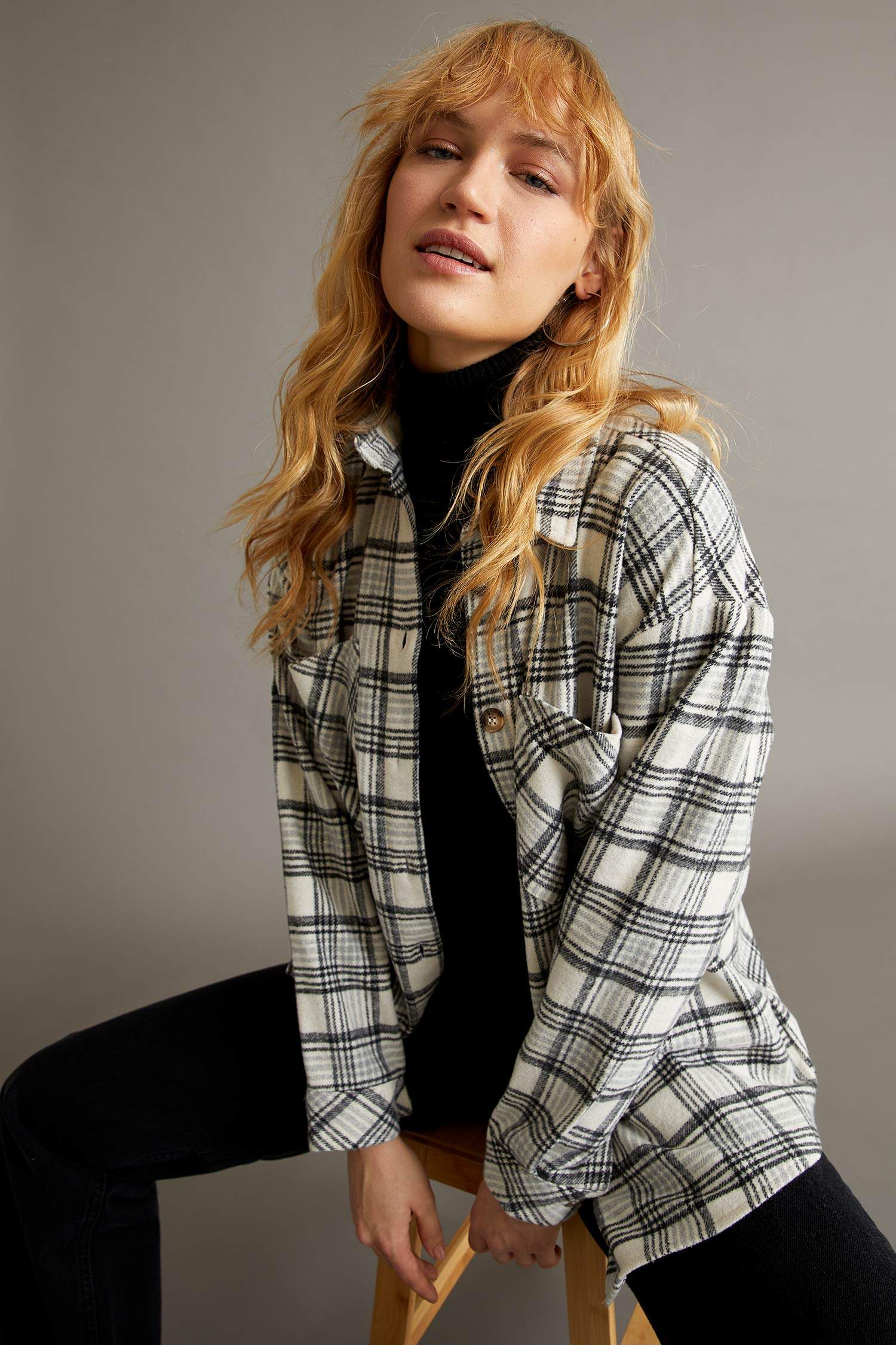 Regular Fit Ekose Desenli Cep Detaylı Flanel Oduncu Gömlek Tunik