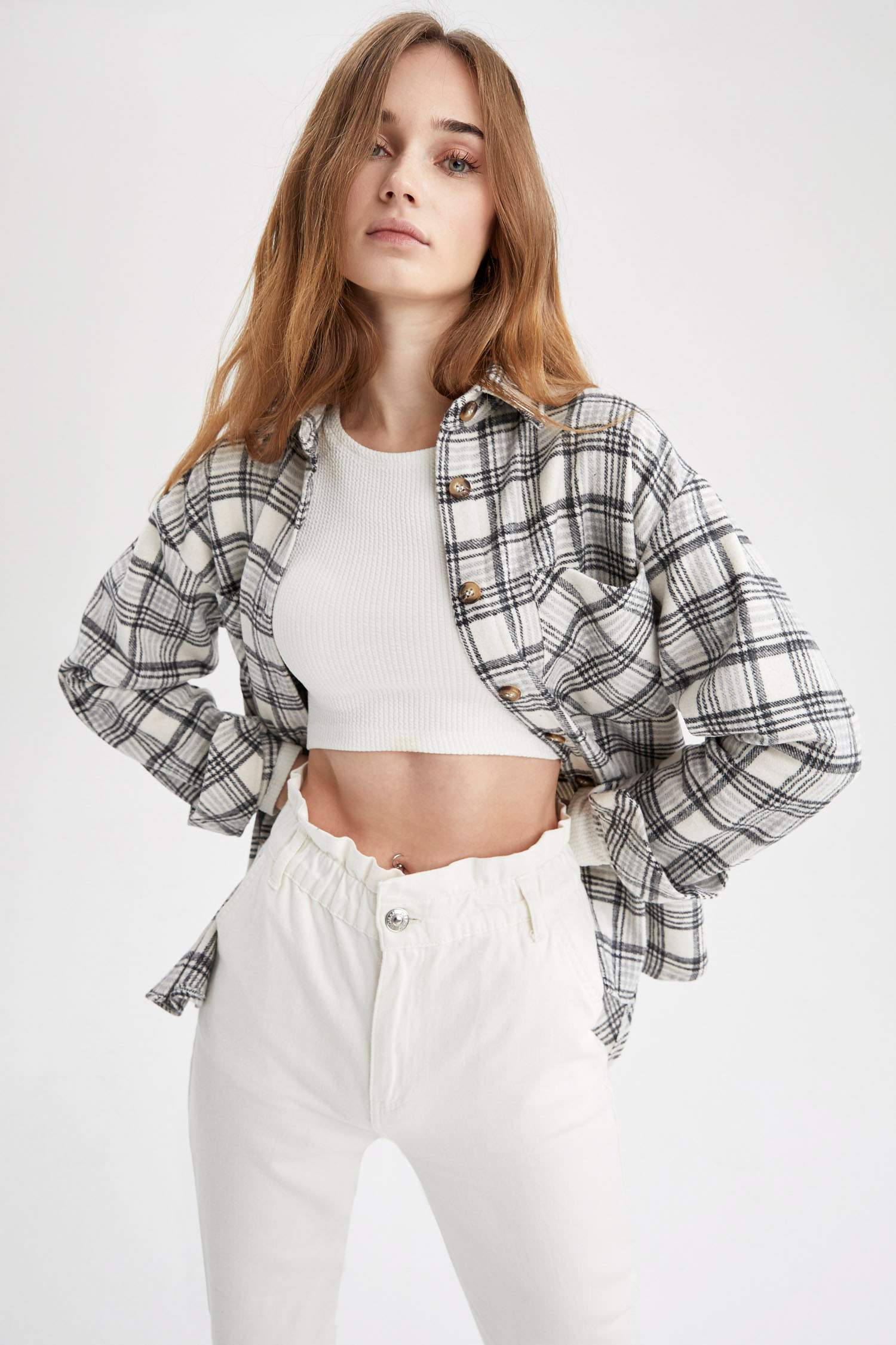 Regular Fit Ekose Desenli Cep Detaylı Flanel Oduncu Gömlek Tunik