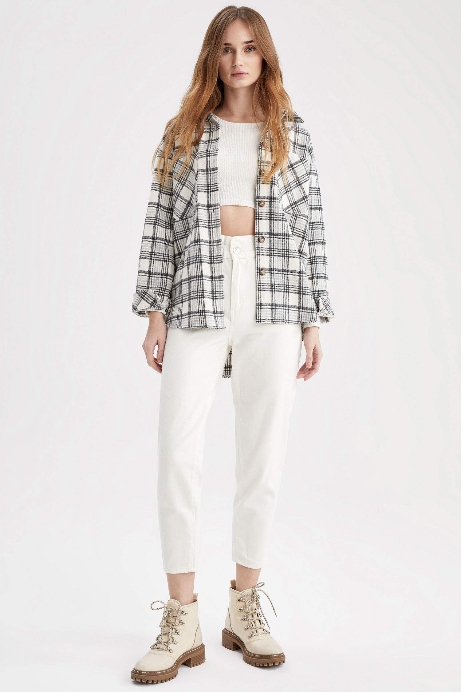 Regular Fit Ekose Desenli Cep Detaylı Flanel Oduncu Gömlek Tunik