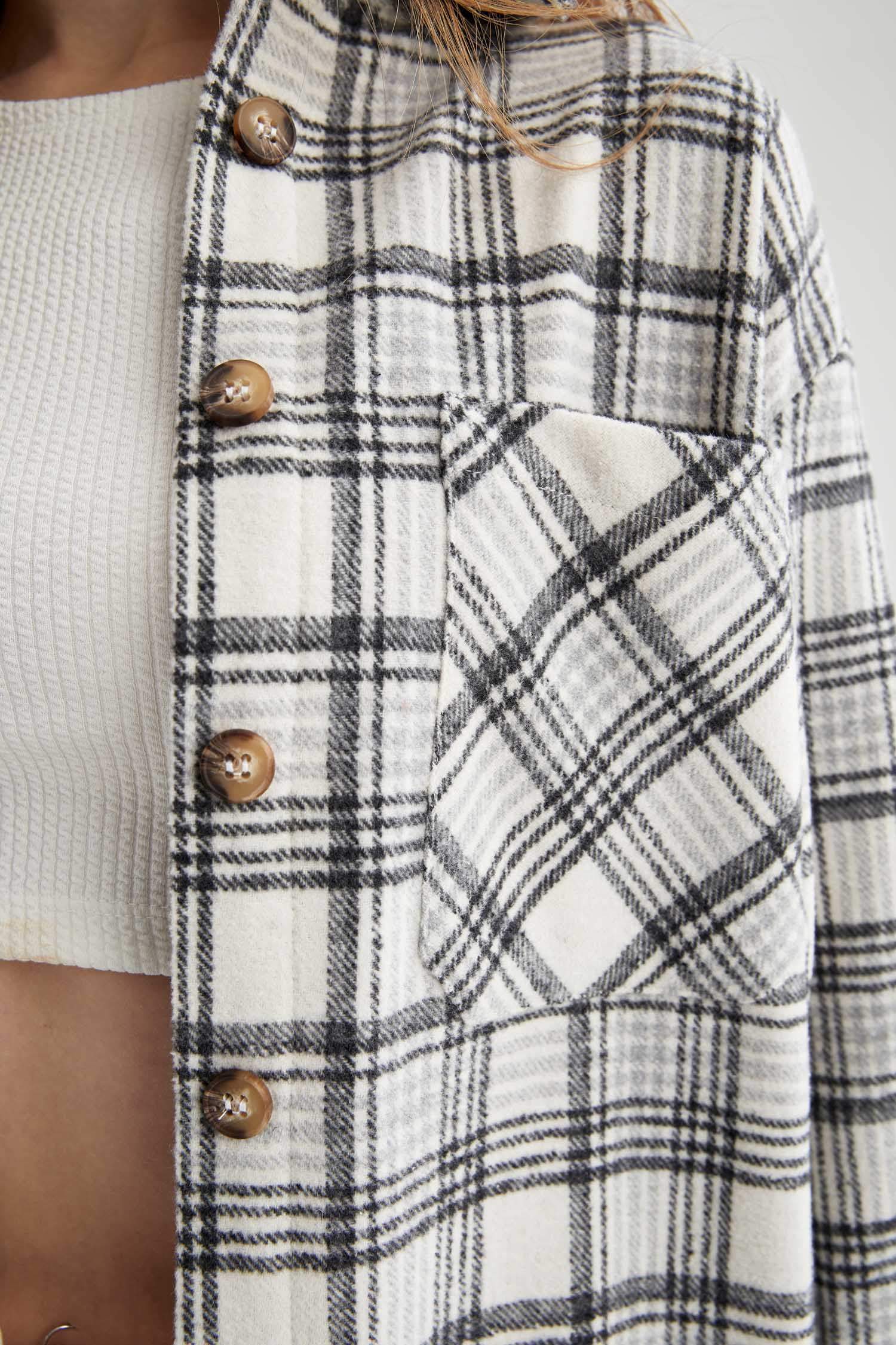 Regular Fit Ekose Desenli Cep Detaylı Flanel Oduncu Gömlek Tunik