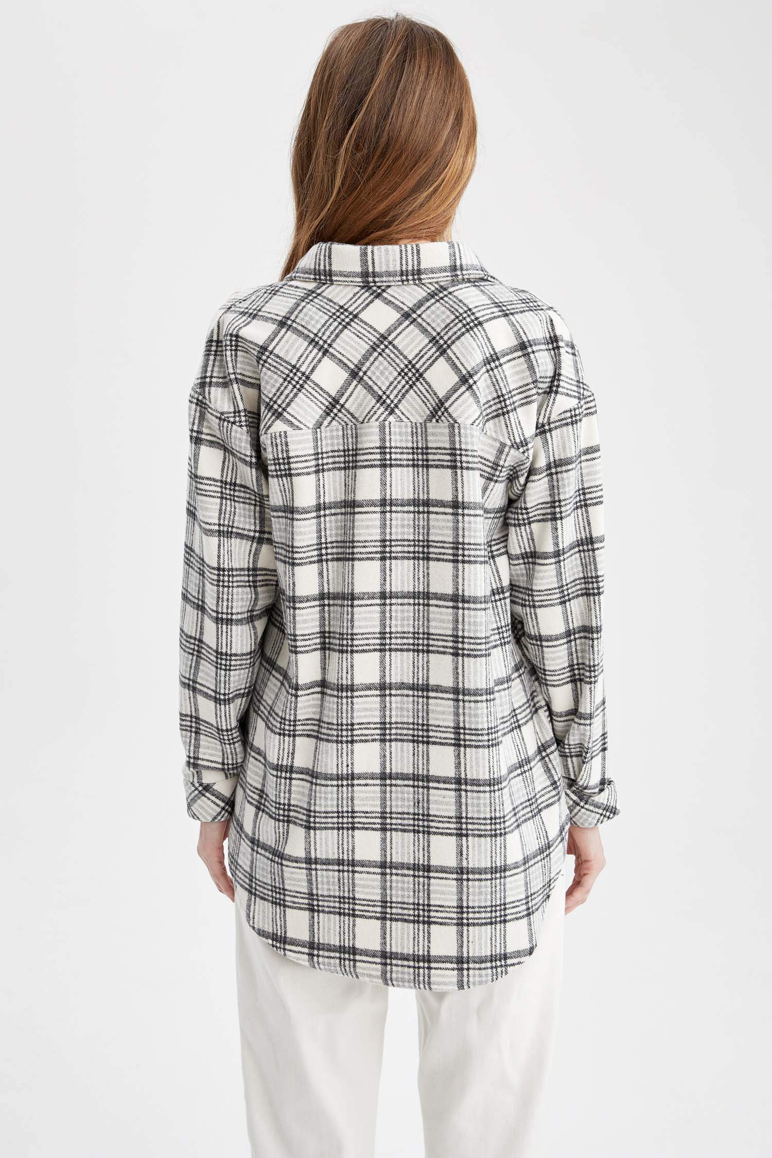 Regular Fit Ekose Desenli Cep Detaylı Flanel Oduncu Gömlek Tunik